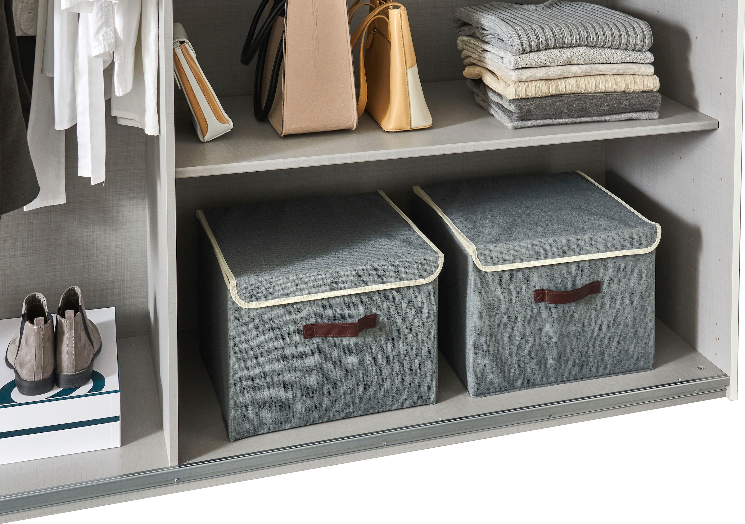 Wimex Schwebetürenschrank »Norderstedt« INKLUSIVE 2 Stoffboxen und 2 zusätzliche Einlegeböden, mit Glastür