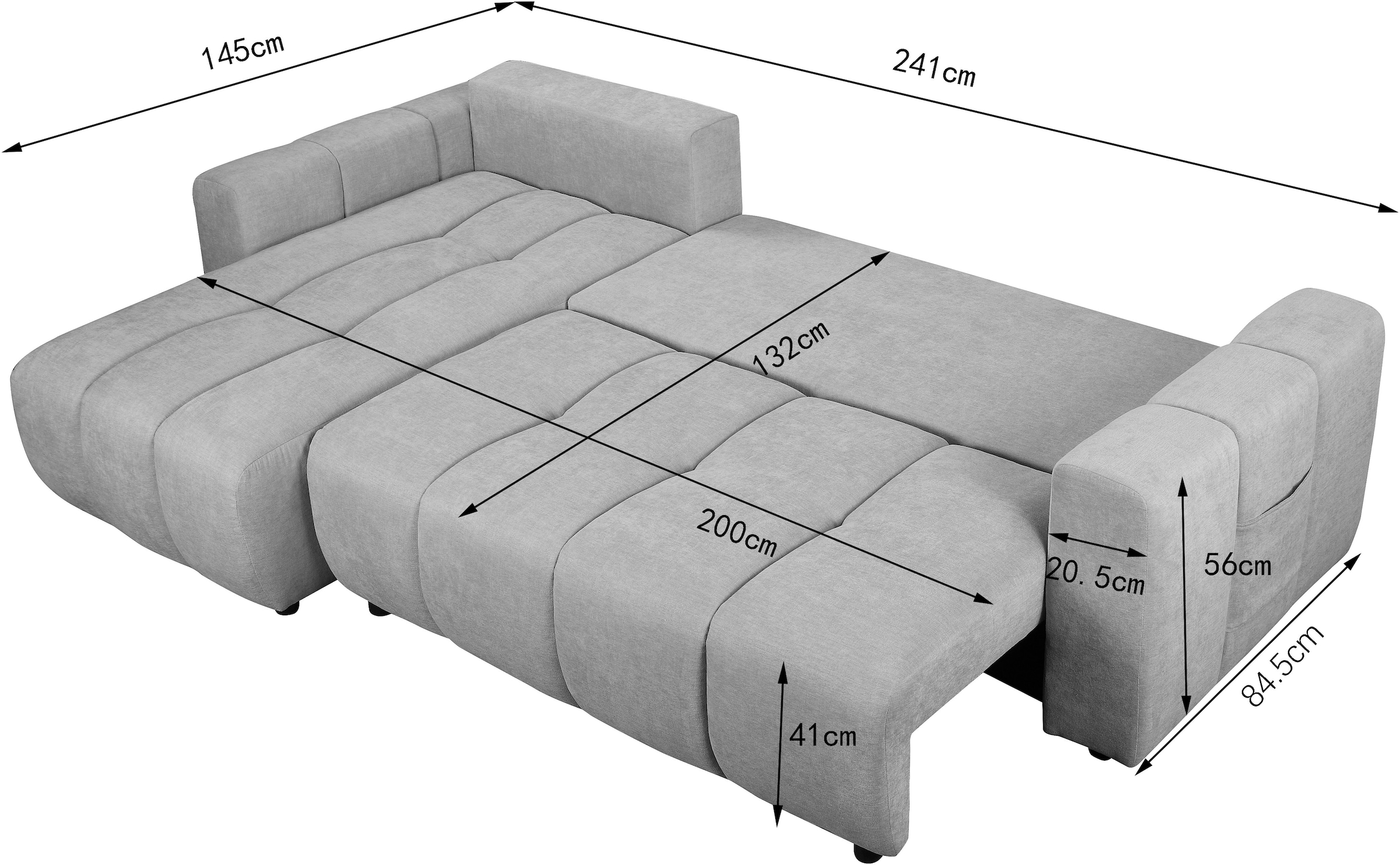 OTTO home Ecksofa »YLVAA L-Form, 241 cm/Schlafsofa (132/200)-OTTO. Verlässliche Qualität« Bettkasten, Tonnentaschen-Federkern, Feinstruktur weich