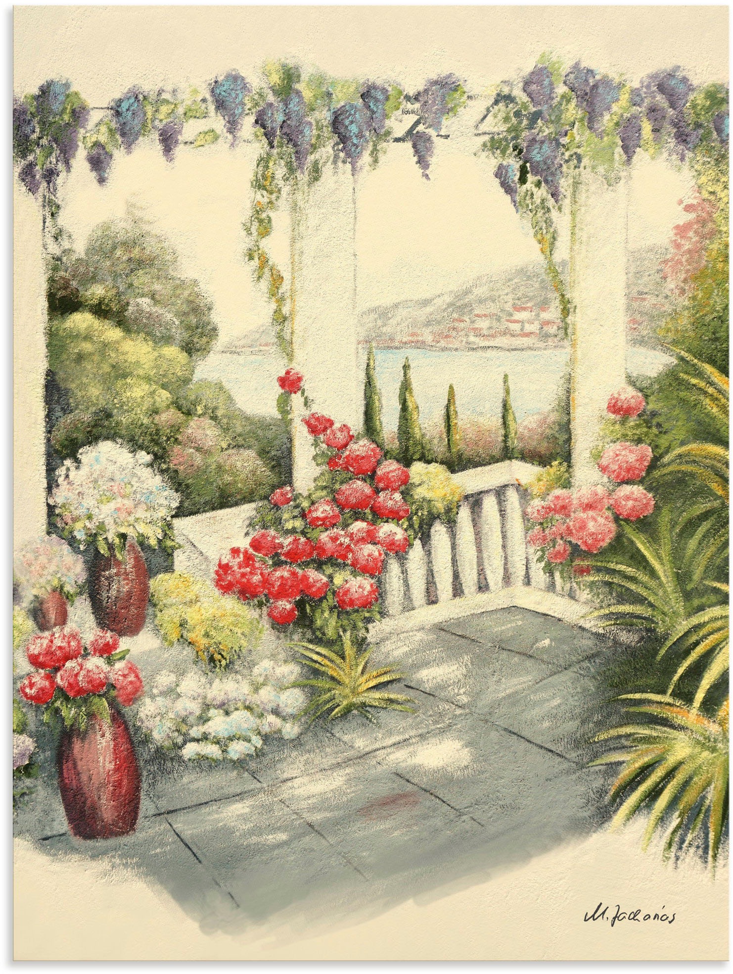 Artland Wandbild »Mediterrane Terrasse«, Fensterblick, (1 St.), in vielen Größen & Produktarten - Alubild / Outdoorbild für den Außenbereich, Leinwandbild, Poster, Wandaufkleber / Wandtattoo auch für Badezimmer geeignet