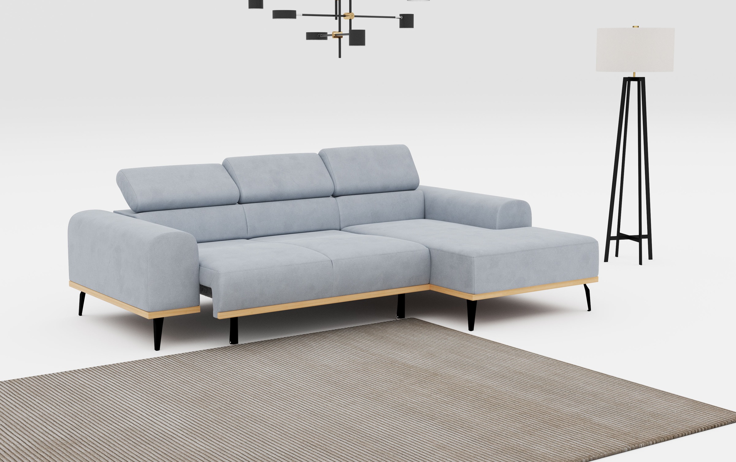 Places of Style Ecksofa »Carlo L-Form«, mit Kopfteilverstellung & Holz-Rahmenoptik, wahlweise Relaxfunktion