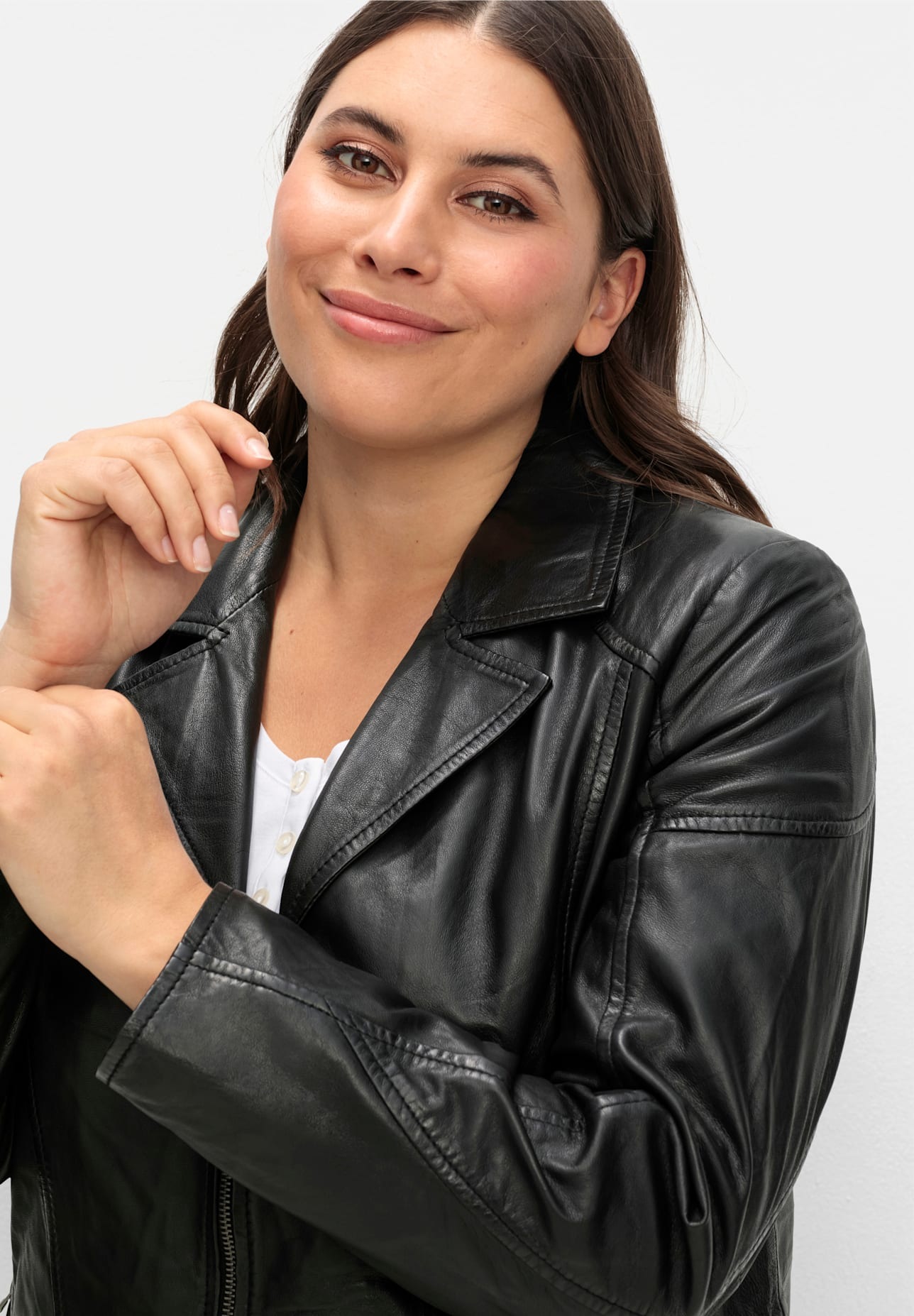 Sheego Lederjacke, ohne Kapuze