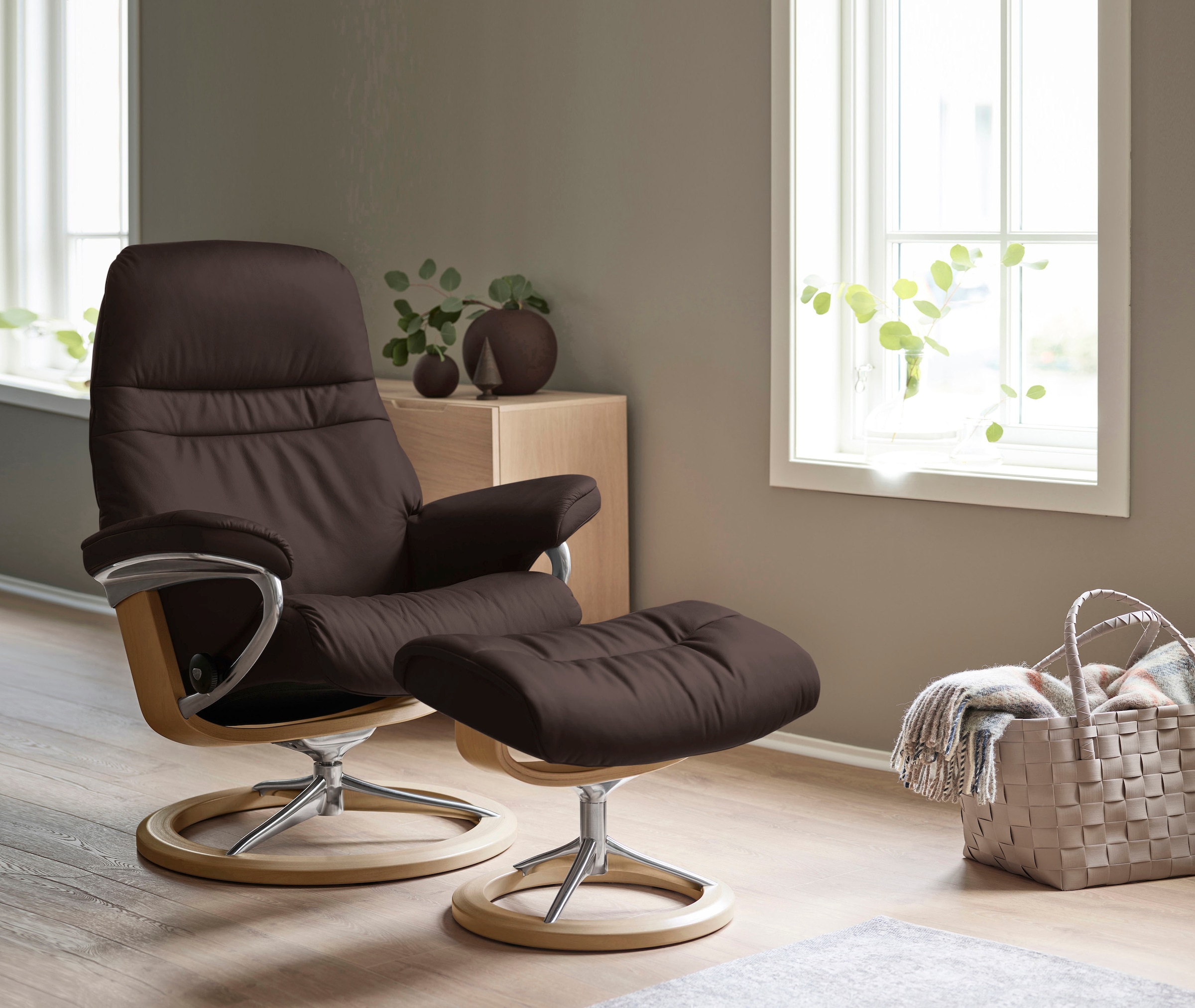 Stressless® Relaxsessel »Sunrise«, (Set, Relaxsessel mit Hocker), mit Signature Base, Größe S,...