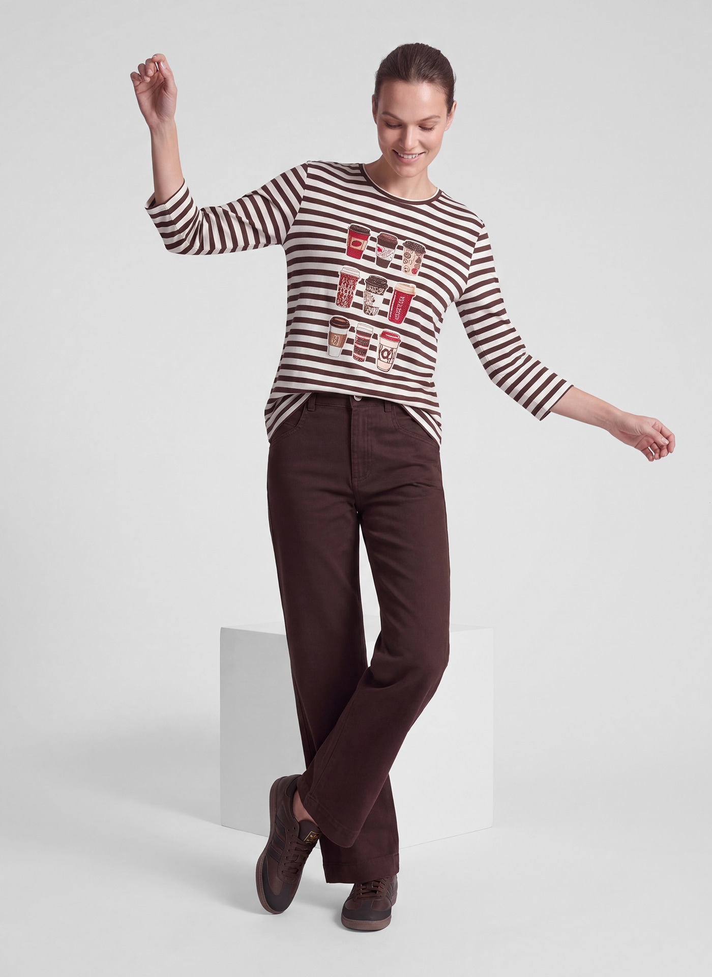 Rabe 3/4-Arm-Shirt mit Streifen-Muster - Print und Glitzersteinen