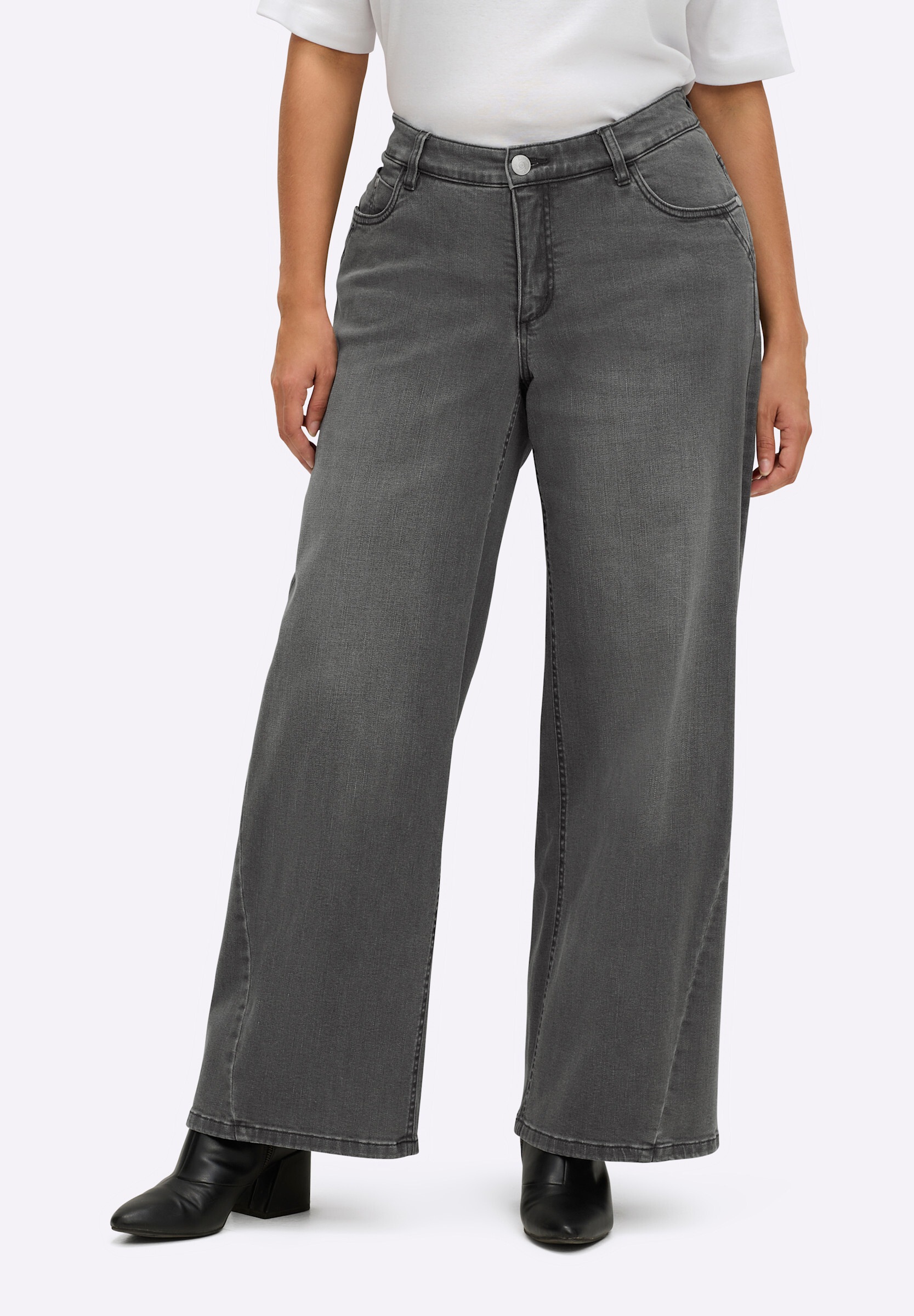 Sheego 5-Pocket-Jeans »Jeans Jeans mit weitem Bein und Knopflochgummi«