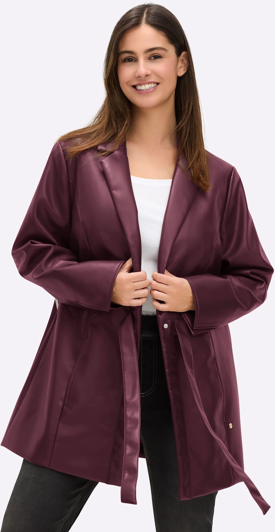 Sheego Damen Lederimitatjacke ohne Kapuze, Größe 56