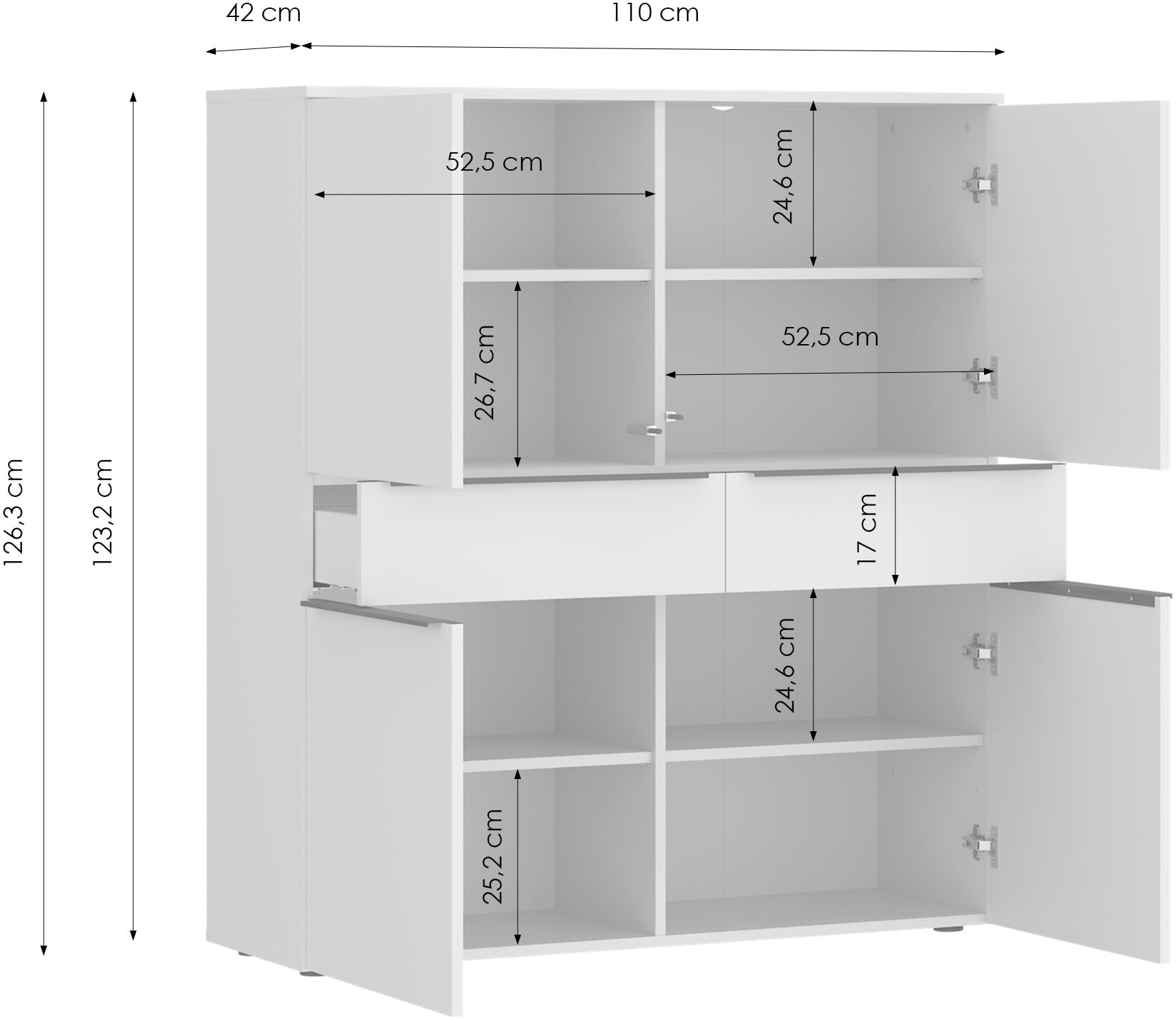 TOM TAILOR HOME Hochkommode Highboard, Breite 110 cm,4 Türen,2 Schubladen, viel Stauraum