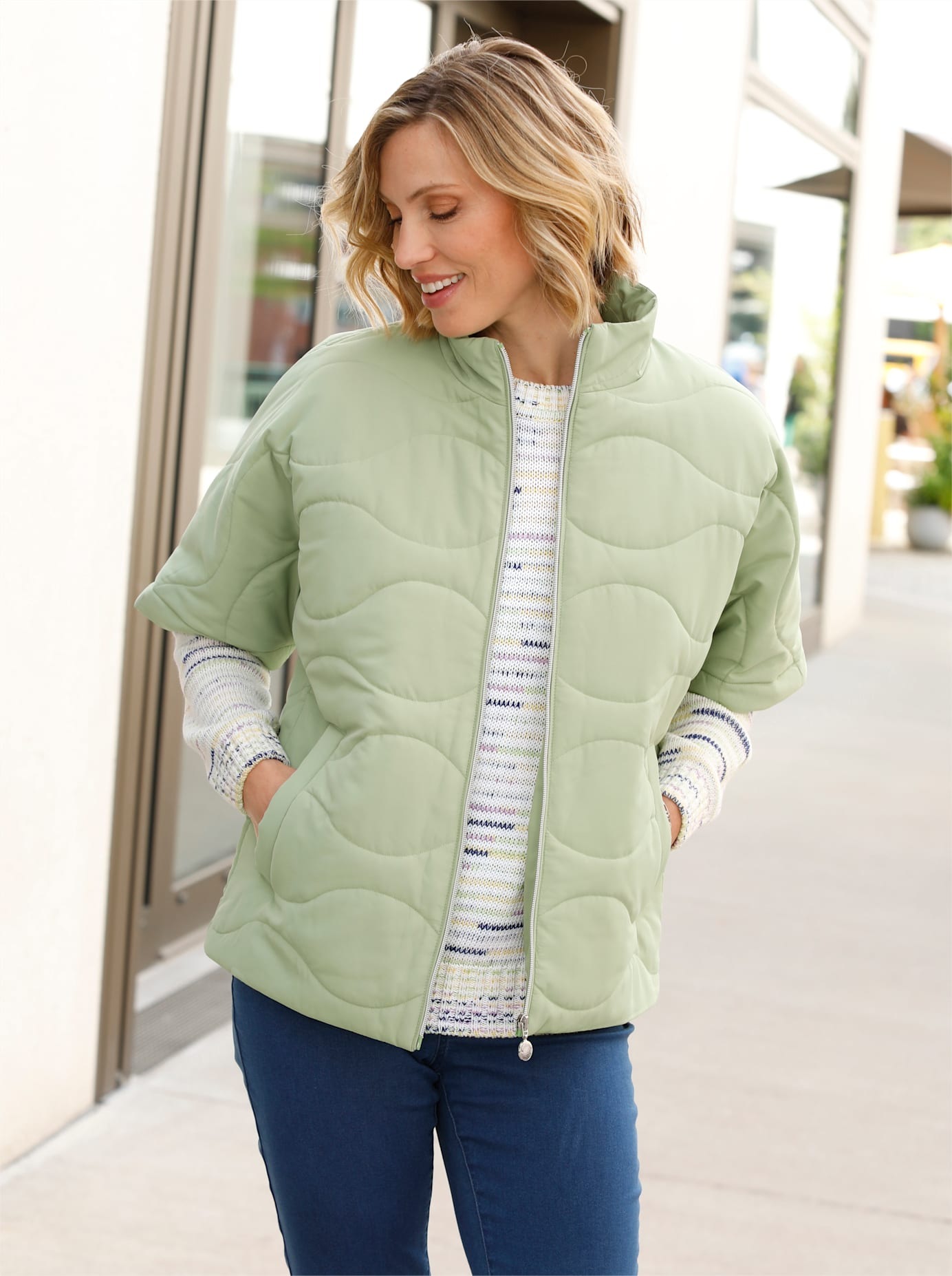 Classic Basics Damen Steppjacke ohne Kapuze in grün, Größe 48