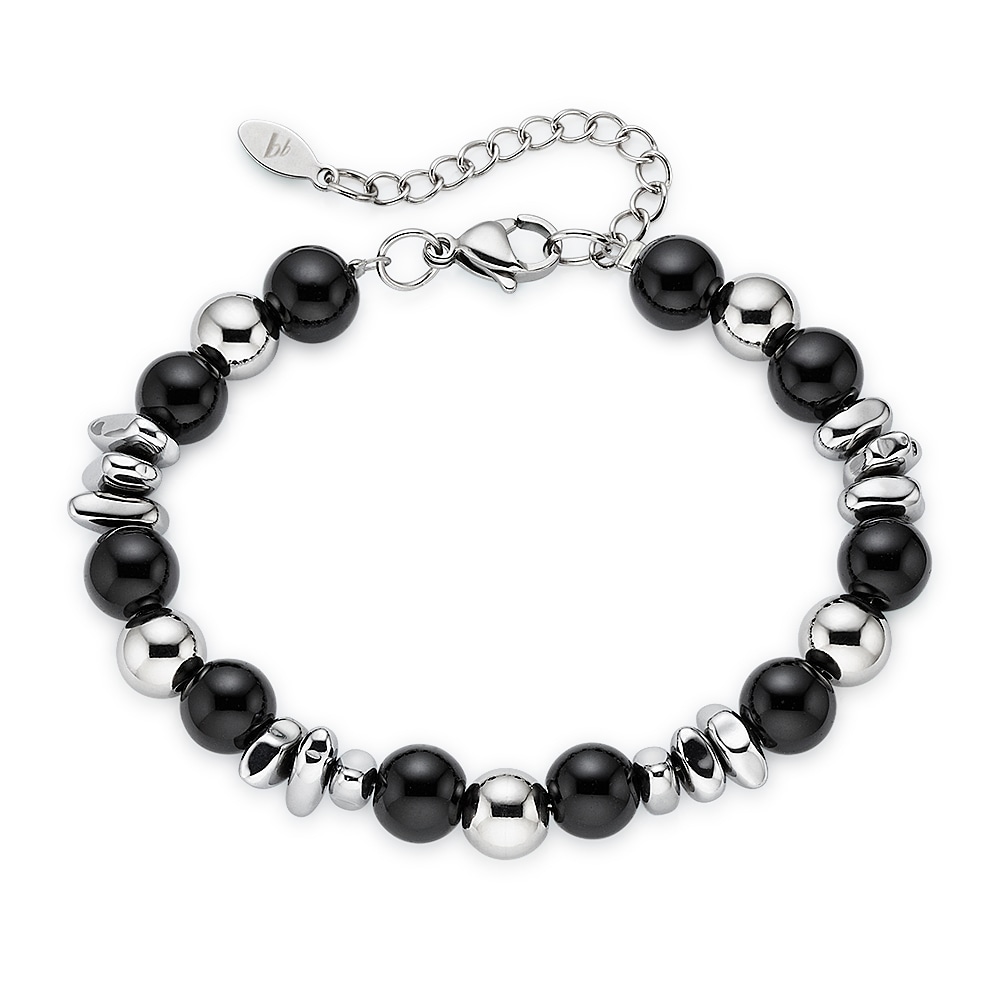 Bruno Banani Edelstahlarmband »Schmuck Geschenk Edelstahlarmband mit schwarzen Achatkugeln« mit Achat