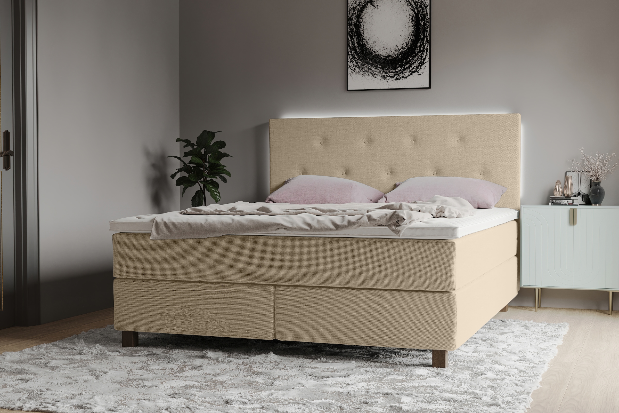 Boxspringbett »Alenika«, mit LED - Beleuchtung, mit Taschen-Federkernmatratze