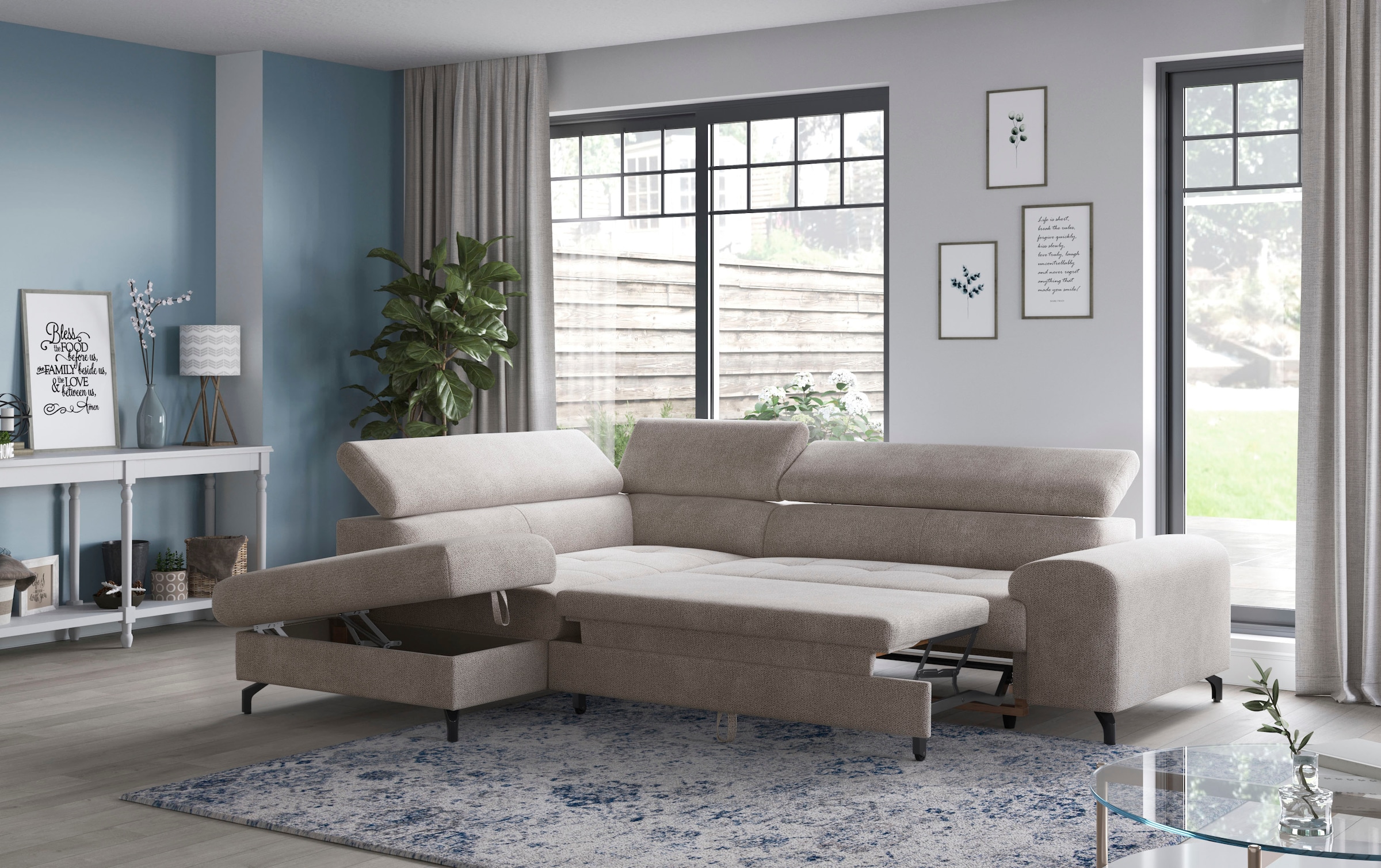 COTTA Ecksofa »Aura L-Form«, mit Schlaffunktion, Bettkasten und Kopfteilverstellung