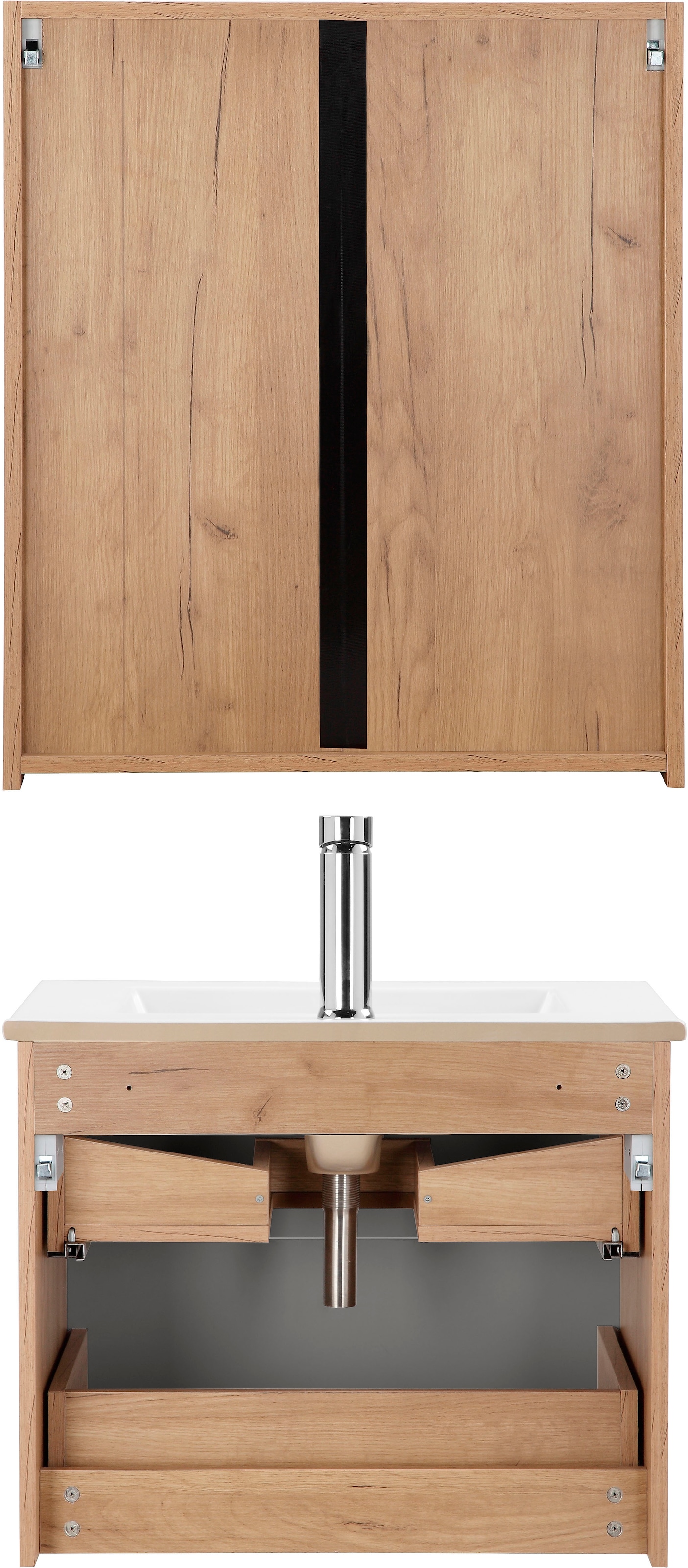 welltime Badmöbel-Set »Lund Badmöbel Set Badschrank Badezimmerset«, (Komplett-Set), Spiegelschrank, Waschtisch und Waschbecken Breite 60cm