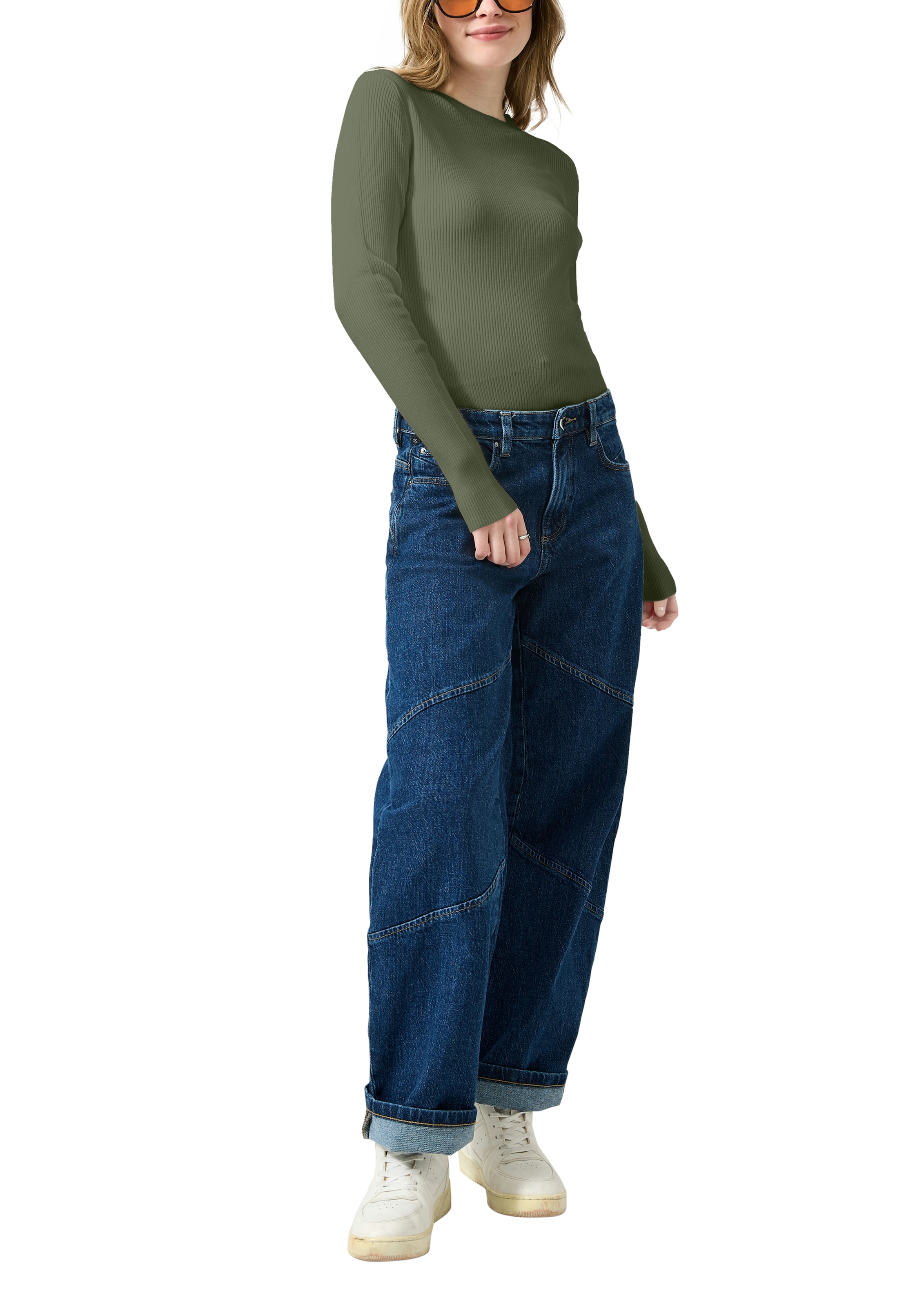 QS Rundhalspullover mit Rundhals und Feinripp, langarm