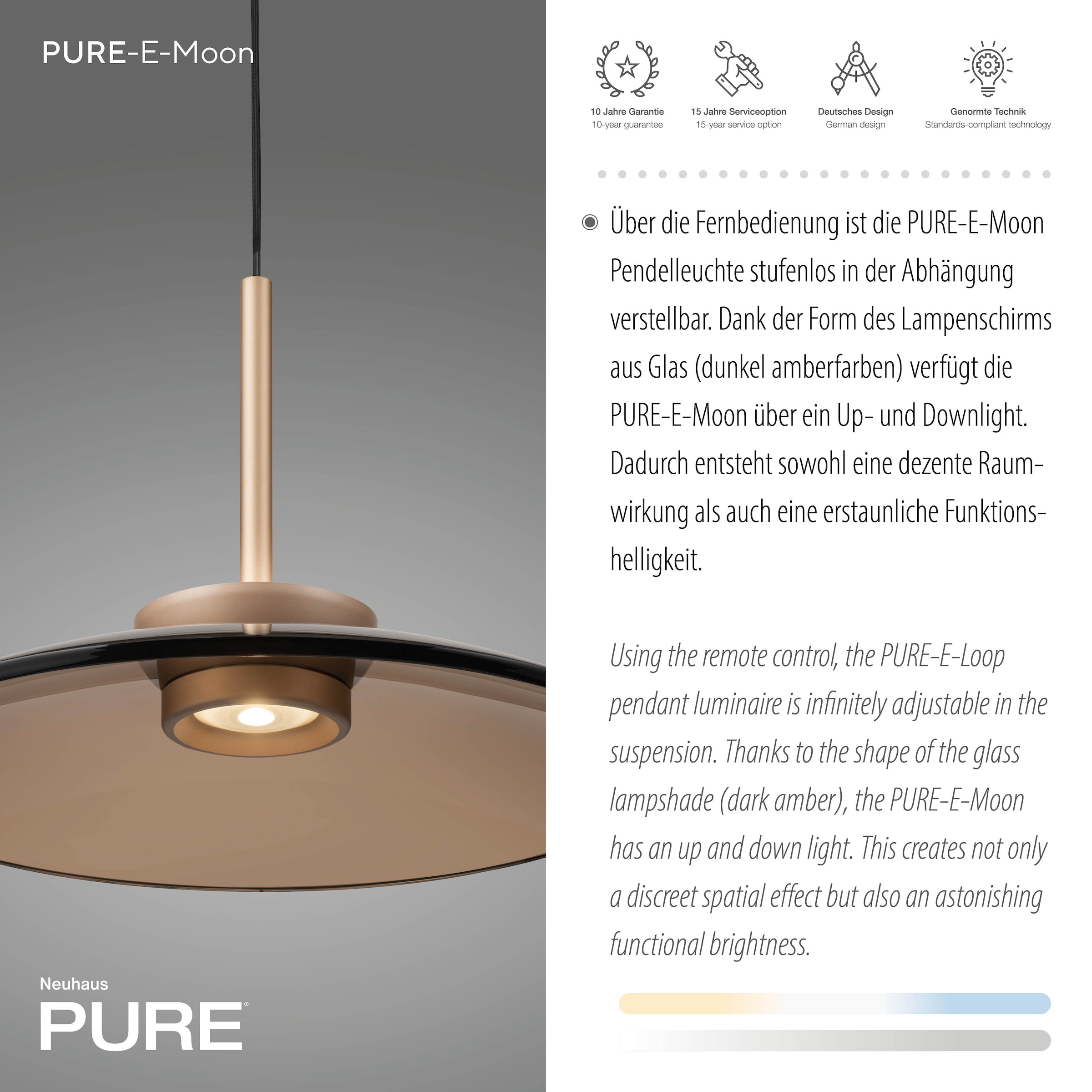 Neuhaus PURE LED Pendelleuchte »PURE E-Moon« LED-Board 1 Stk. warmweiß - kaltweiß e-LIFT® Funktion, CCT, dimmbar über Fernbedienung