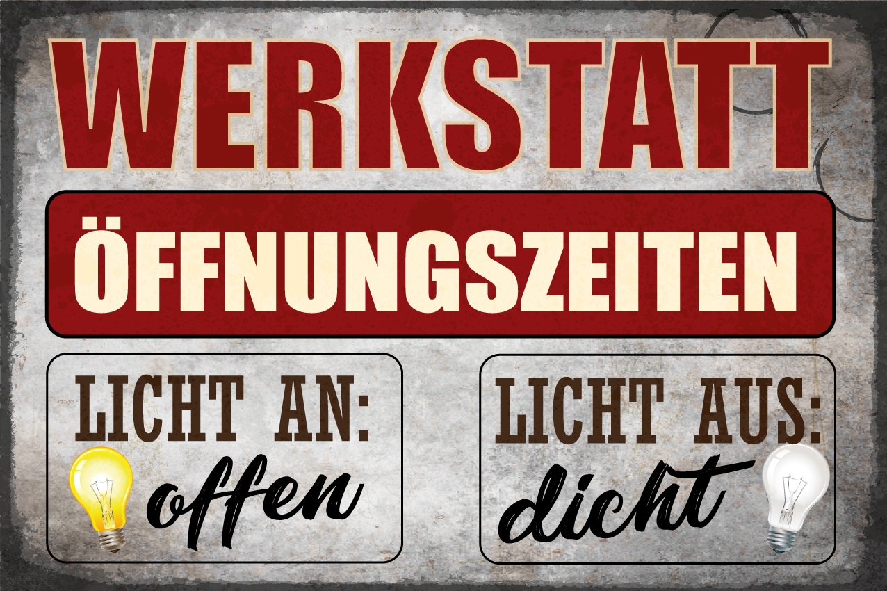 queence Alu-Dibond-Druck »Licht an«, Sprüche-Sprüche & Texte, Werkstatt, Öffnungszeiten, witzig, Schild