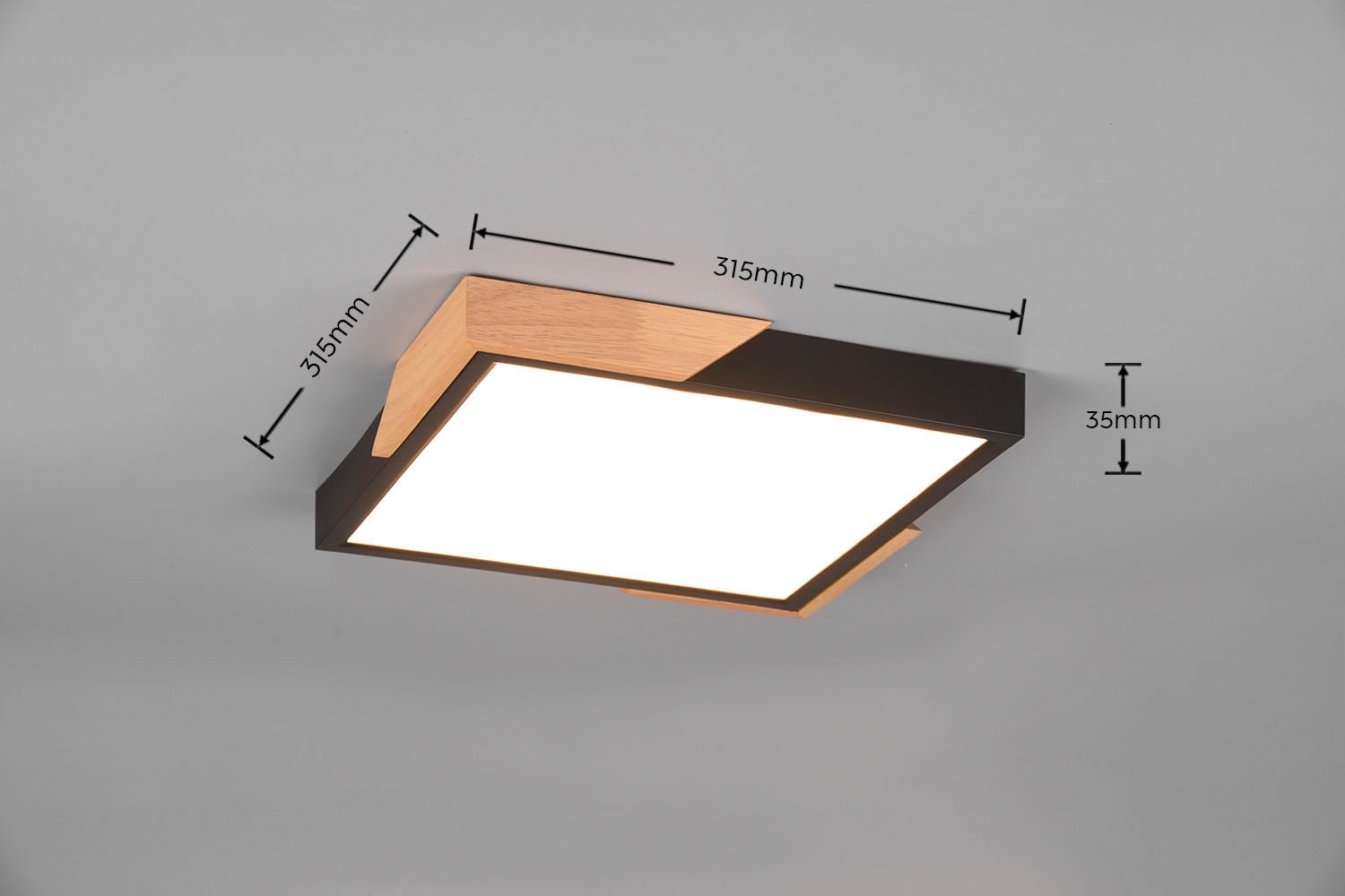 REALITY Leuchten LED Deckenleuchte »Meta« LED-Board 1 Stk. Warmweiß Deckenlampe Holzschirm 31x31cm, 20W/2400Lumen, warmweiß 3000K, dimmbar
