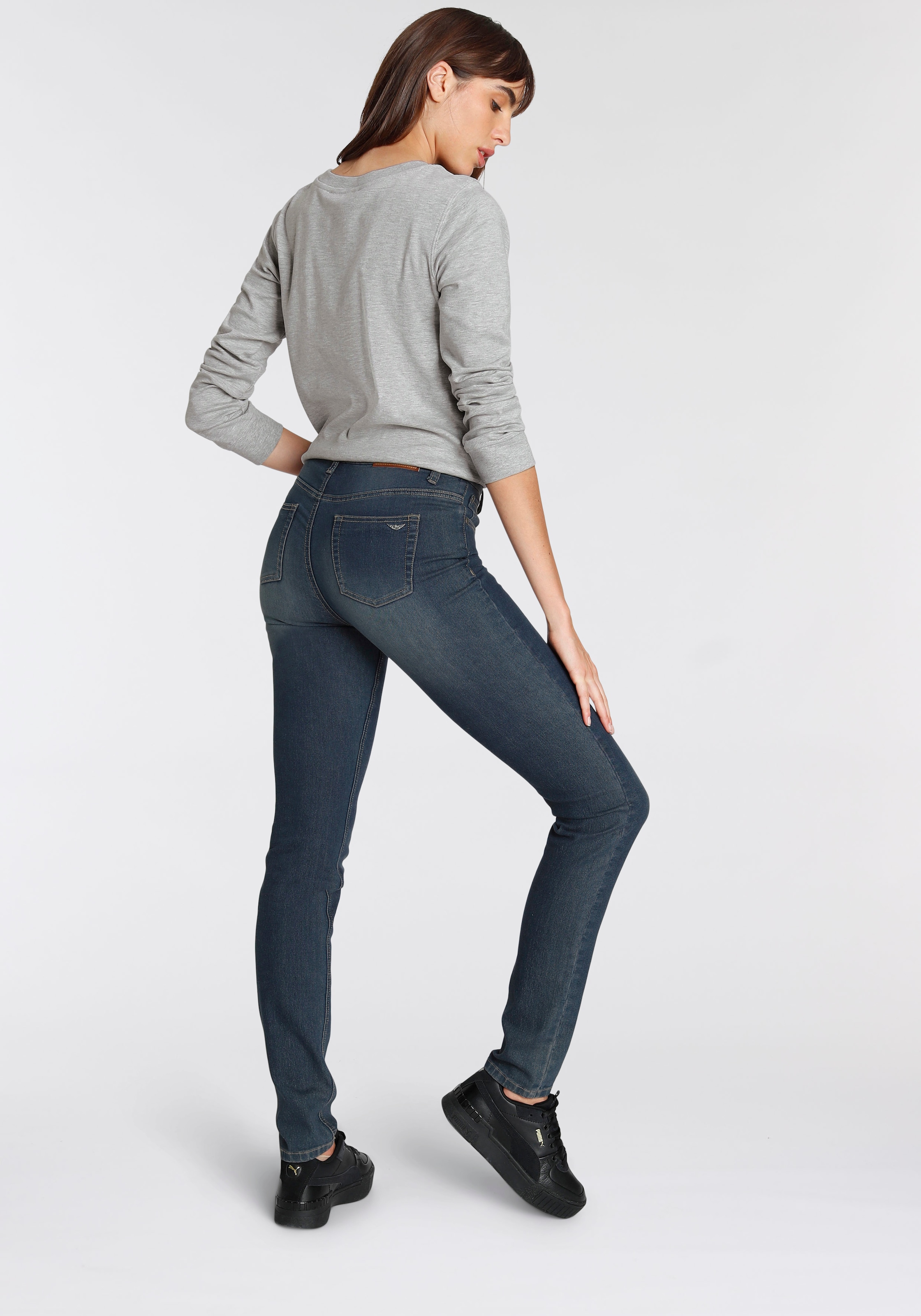 Arizona Slim-fit-Jeans »Shaping«, enge Passform, Röhrenjeans, Used-Look-Waschung, hohe Leibhöhe