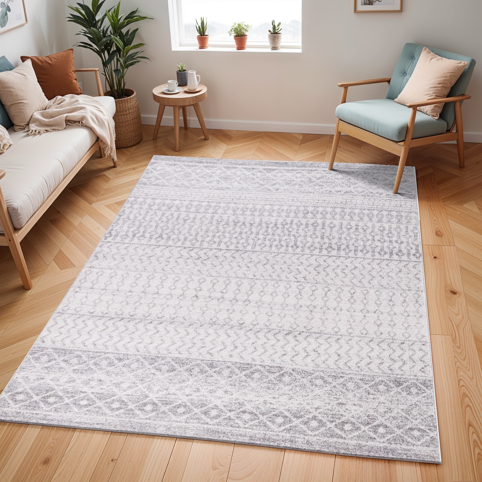 Livabliss Teppich »NICE«, rechteckig, 8 mm Höhe, Skandi Design, Boho Kurzflor Wohnzimmerteppich, Schlafzimmer, Grau