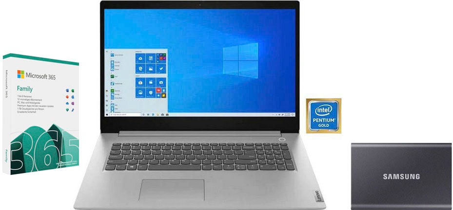 Lenovo Notebook »IdeaPad 3 15ITL05«, (39,62 cm/15,6 Zoll), Intel, Pentium Gold, UHD Graphics, 512 GB SSD, inkl. Microsoft Office Family 365 Paket + Samsung externe SSD Festplatte mit 1 TB Speicher