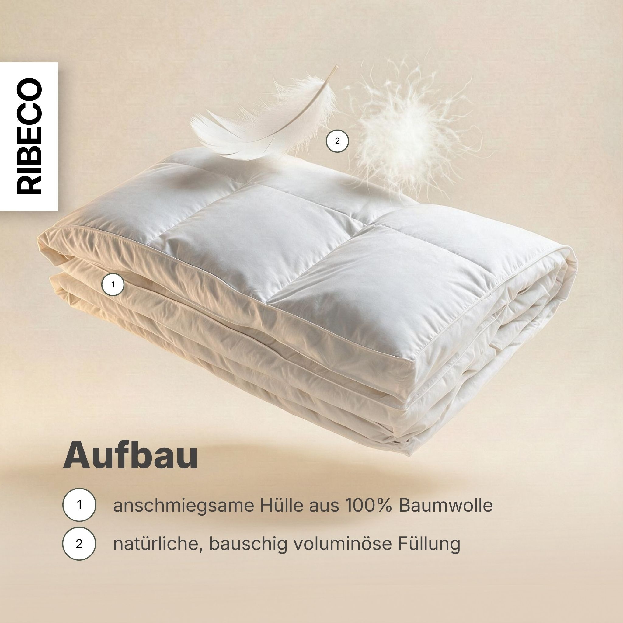 RIBECO Federbettdecke »Bettdecke extra prall in 135x200 und 155x220cm Topseller,« extrawarm Füllung 100% Federn 1 Stk. tlg. Bettdecke, extra warm, Made in Germany, mit gratis 80x80 cm Kissen