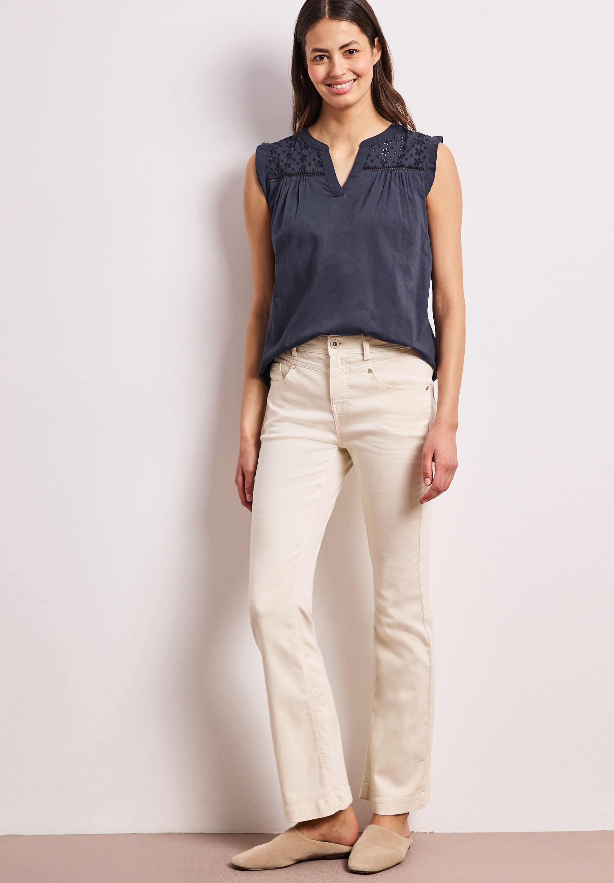 STREET ONE Blusentop Blustentop mit Split Neck und Shiffleydetails