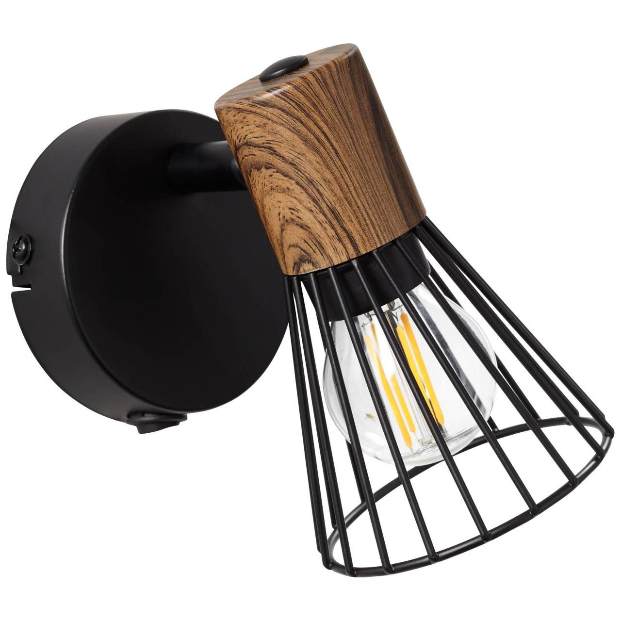 Brilliant Wandstrahler »Manama«, 1 flammig, Leuchtmittel E14 | ohne Leuchtmittel, Wandspot Schalter holz dunkel/schwarz matt