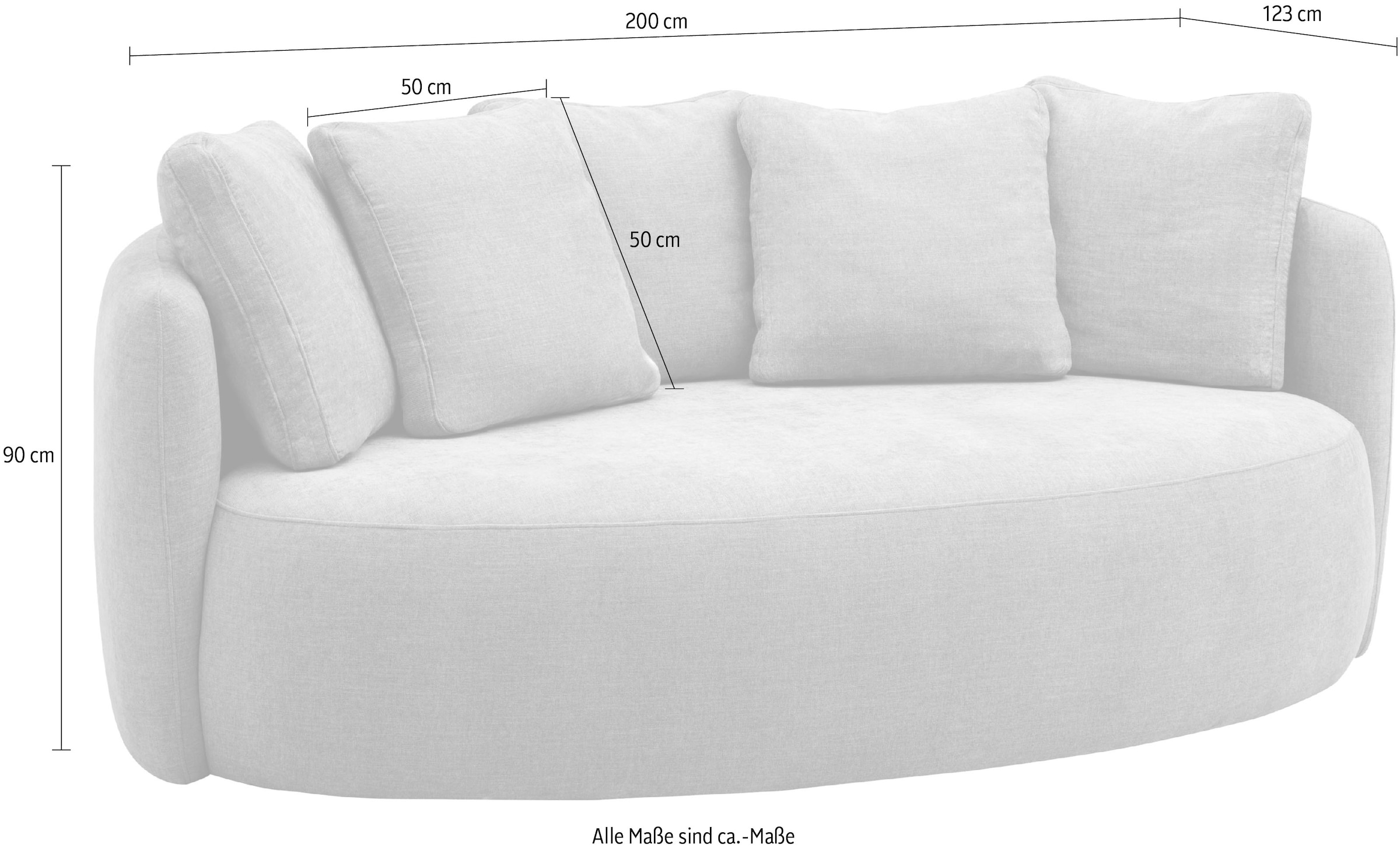 OTTO home 2,5-Sitzer »Kaarl, rundes Loungesofa, Sofa mit Kissen, perfekt gepolstert« Webstoff, in fünf Farben, zeitloses Design, inkl. 5 Rückenkissen