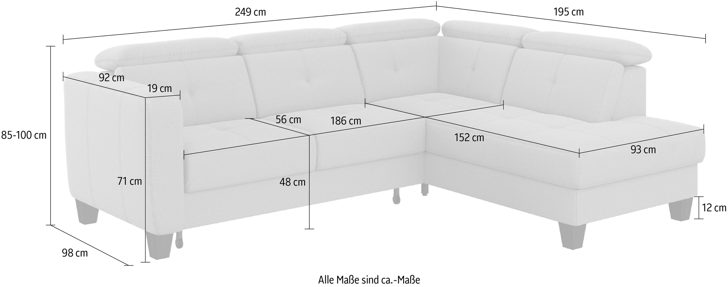 sit&more Ecksofa »Belluci L-Form«, inklusive Federkern, wahlweise mit Bettfunktion und Bettkasten