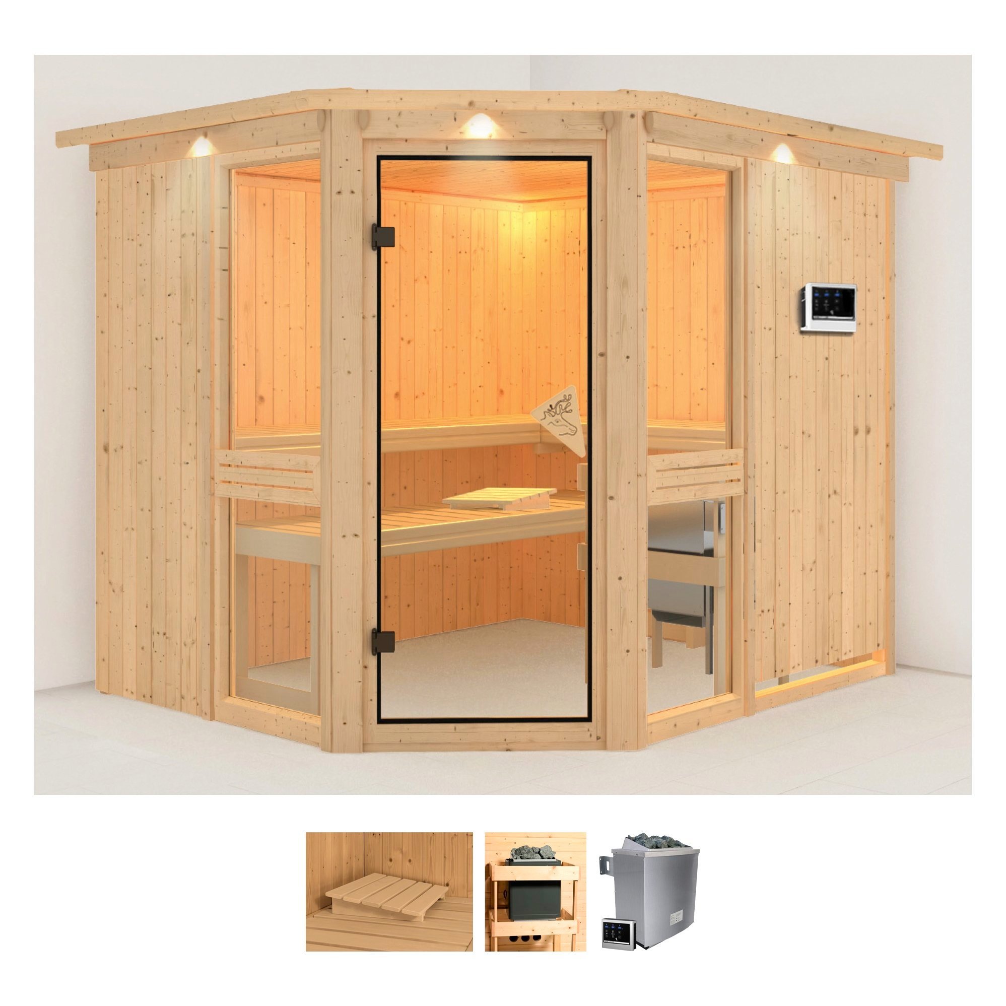 Karibu Sauna »Aline 3«, (Set), 9-kW-Ofen mit externer Steuerung