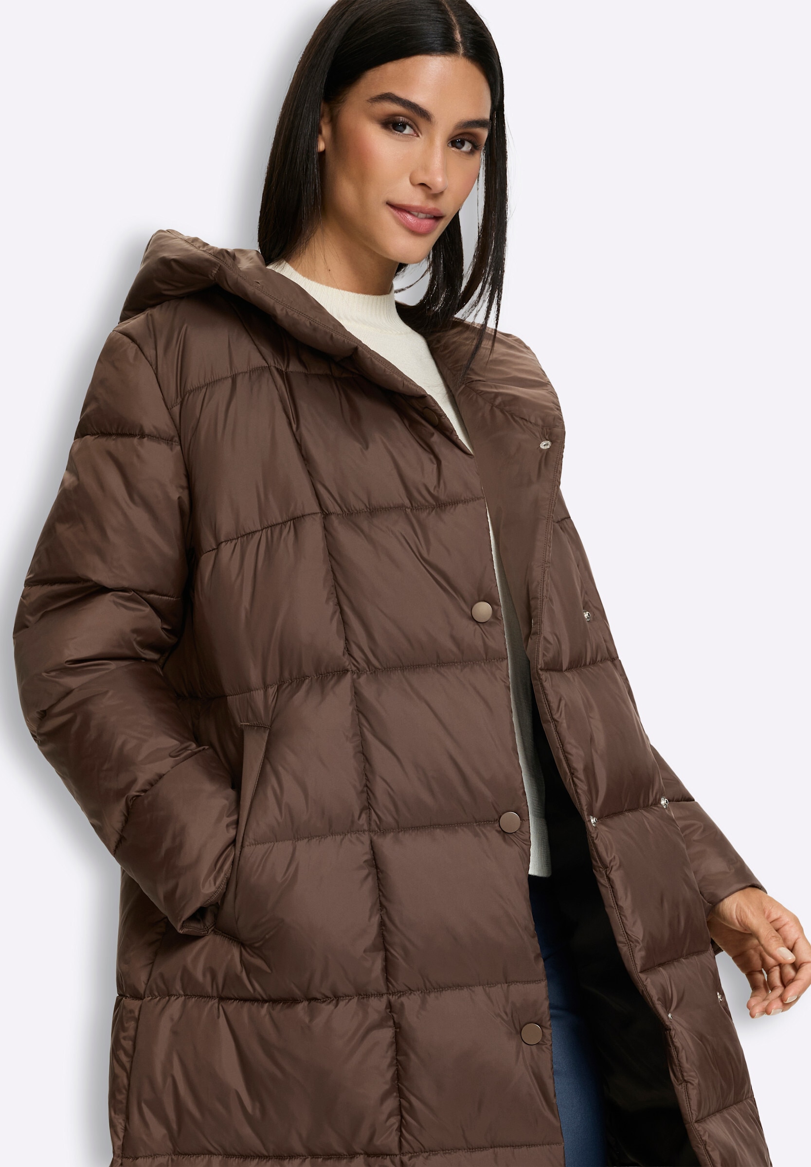 heine Langjacke »Steppmantel Steppmantel mit Seitenschlitzen« mit Kapuze