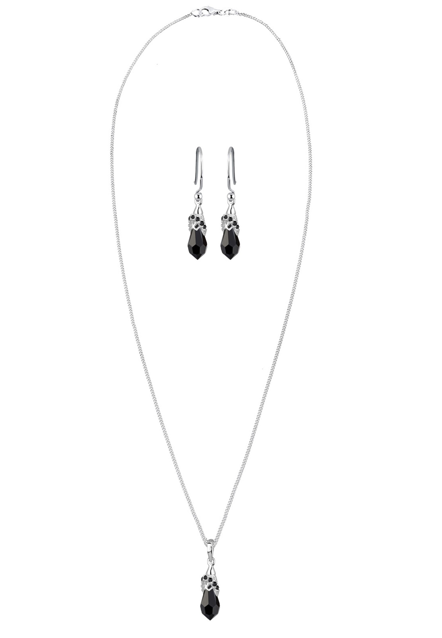 Elli Ohrring und Ketten Set »Schmuckset Tropfen Glas Kristalle Weiß 925 Sterling Silber«