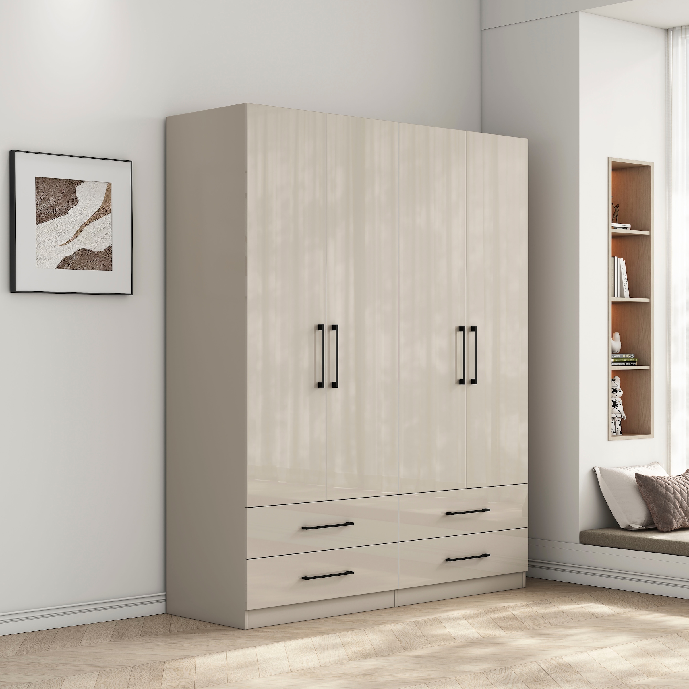 OTTO home Kleiderschrank »Sylt Schlafzimmerschrank Garderobe Schrank hochglanz« Drehtürenschrank mit 4 Schubladen und 4 Türen,  Schrank in Breite 160 mit viel Stauraum