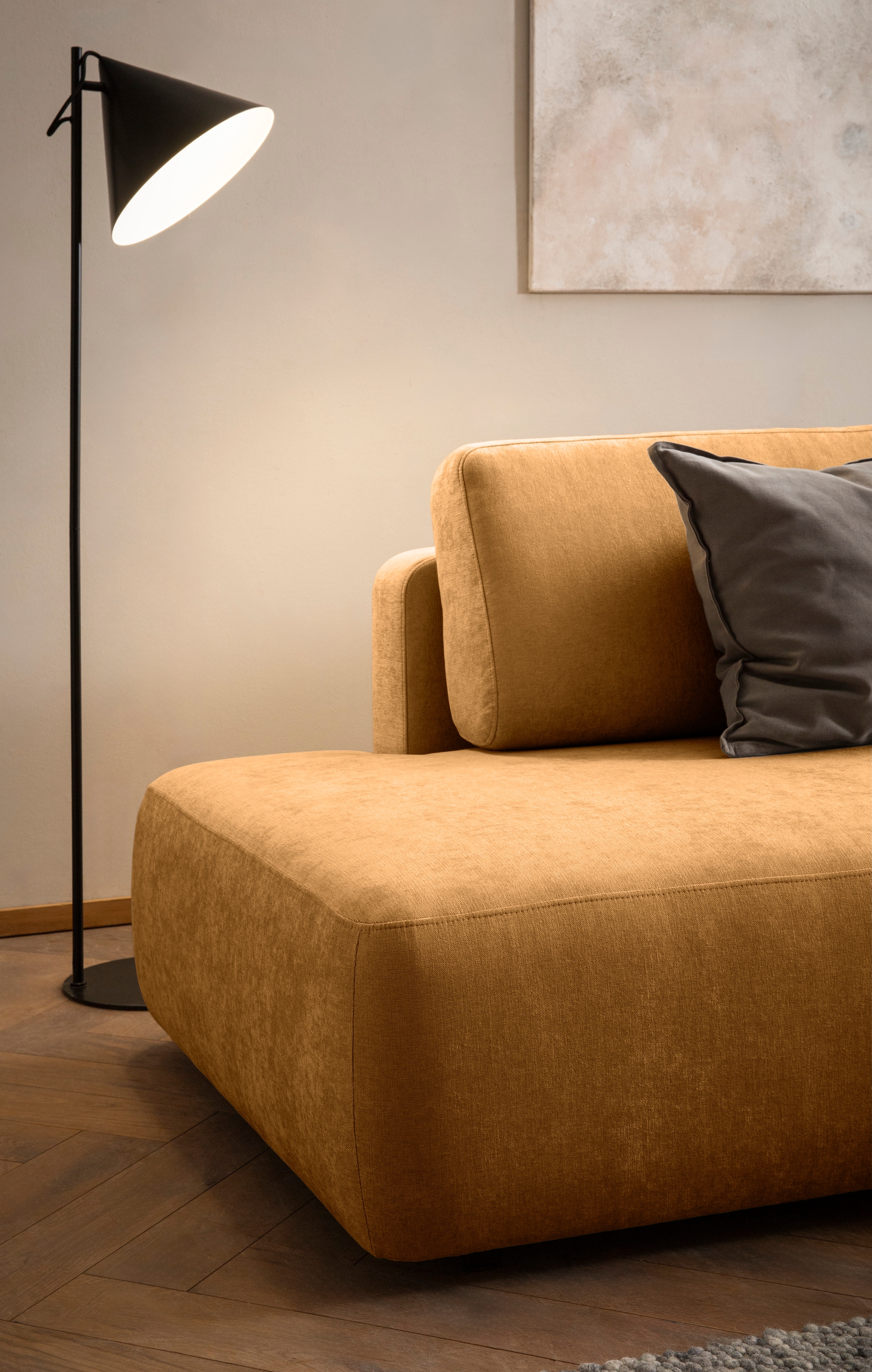INOSIGN Ecksofa »TORGE, Schlafsofa Cord, Samtvelours u. Strukur fein, Couch in L-Form«, Schlaffunktion und Bettkasten, Liegefläche: 210x125 cm, neues Design