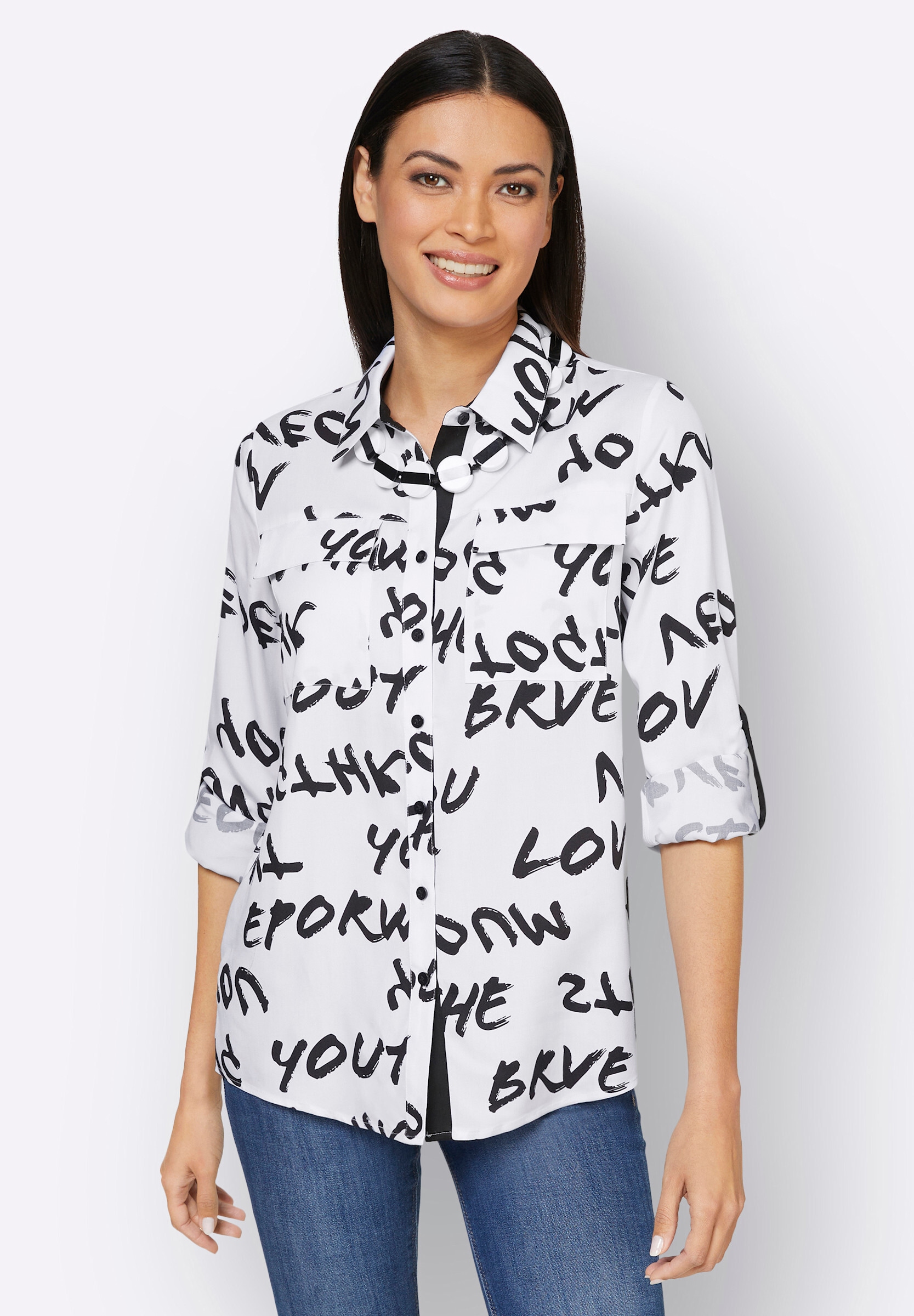 creation L Klassische Bluse »Bluse Hemdbluse mit 3/4-Ärmeln, reines Lyocell«