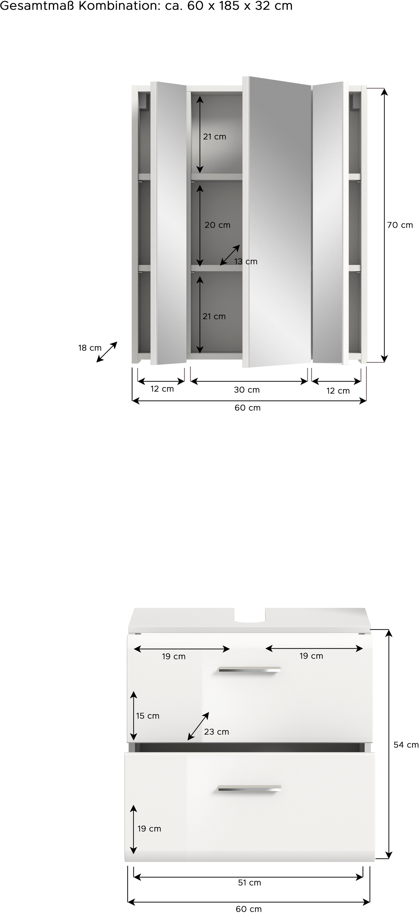 INOSIGN Badmöbel-Set »FLORENZ, TOPSELLER!, 2-teilige Badkombination, hochwertige MDF-Front«, (bestehend aus: 1 Waschbeckenunterschrank, 1 Spiegelschrank), Bad-Kombination, Bad-Möbel, Badezimmer, Kombination, Kombi