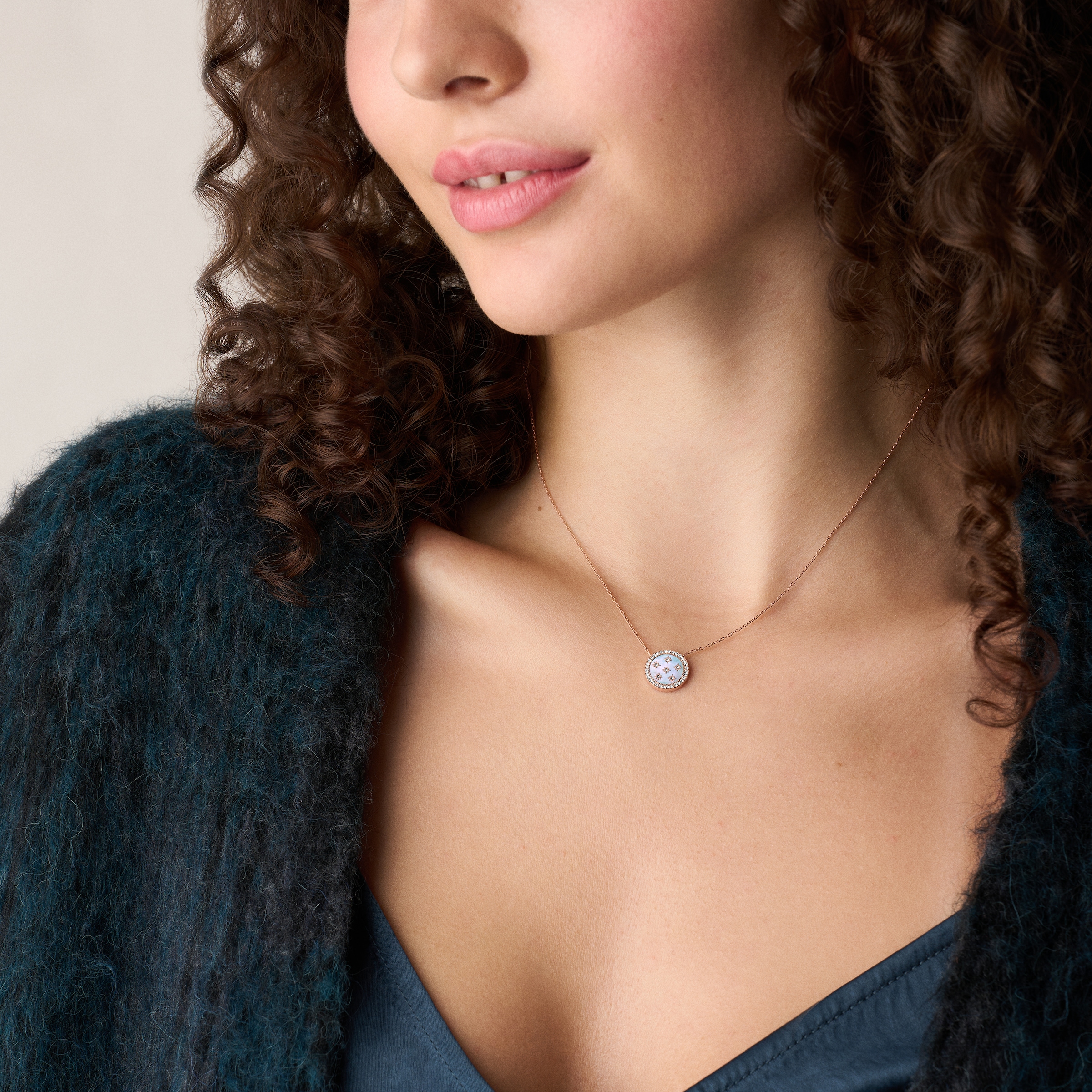 Fossil Kette mit Anhänger »Schmuck Geschenk Edelstahl Halsschmuck MERRIT« mit Glasstein - mit Perlmutt