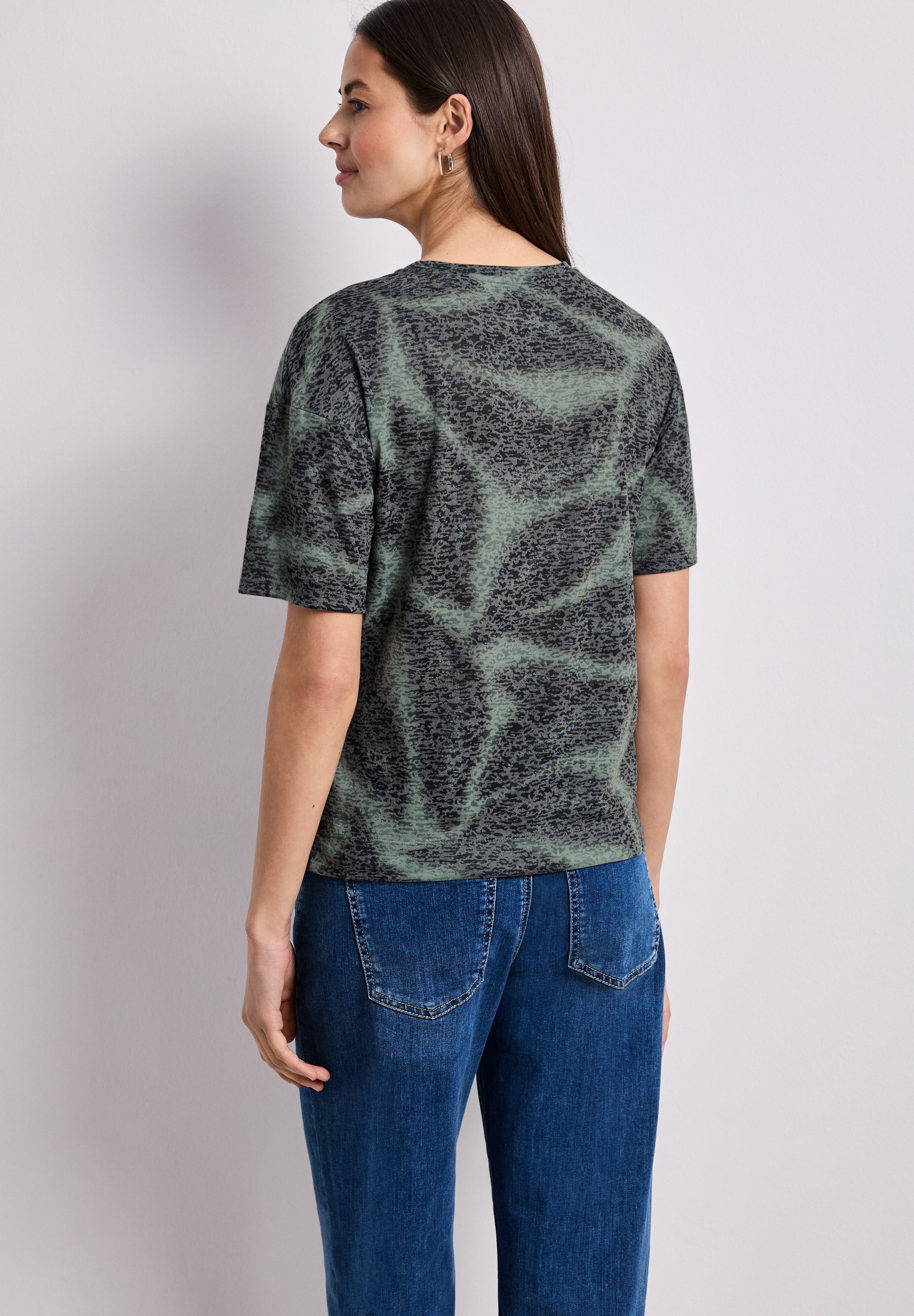 STREET ONE Kurzarmshirt Sommershirt im Ausbrenner-und Leo-Look