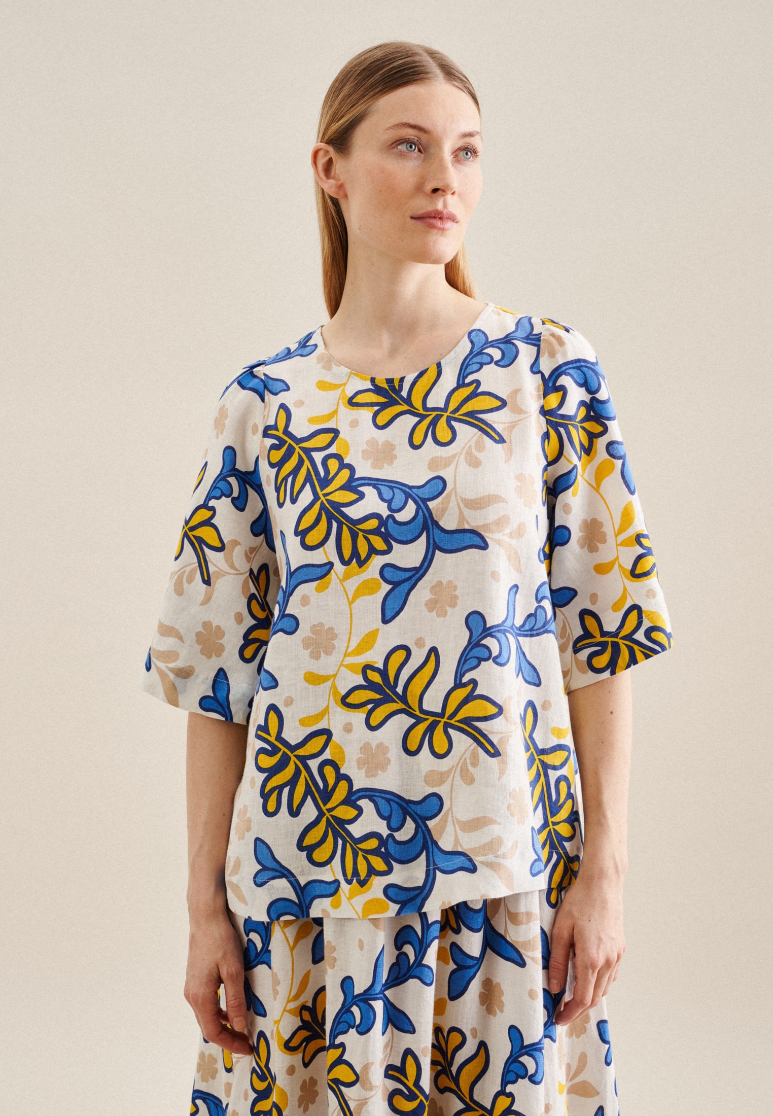 Seidensticker Damen Shirtbluse »Schwarze Rose« Kurzarm Rundhals Druck in weiß, Größe M38