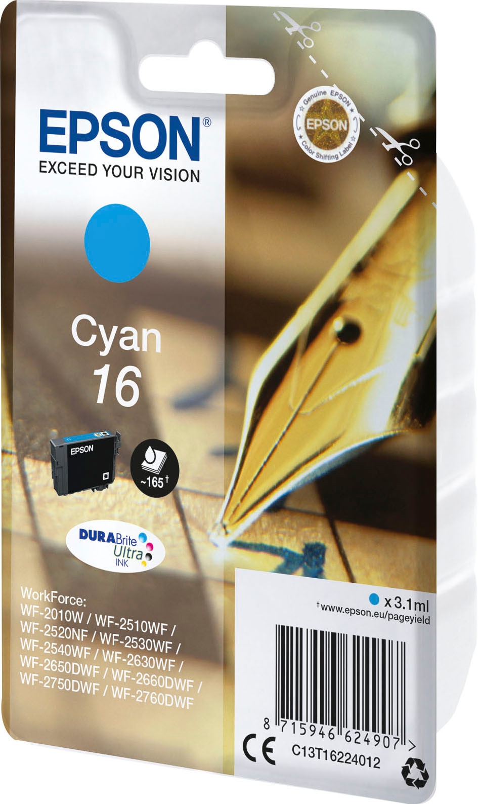 Epson Tintenpatrone »T1622«, original Druckerpatrone 16 cyan