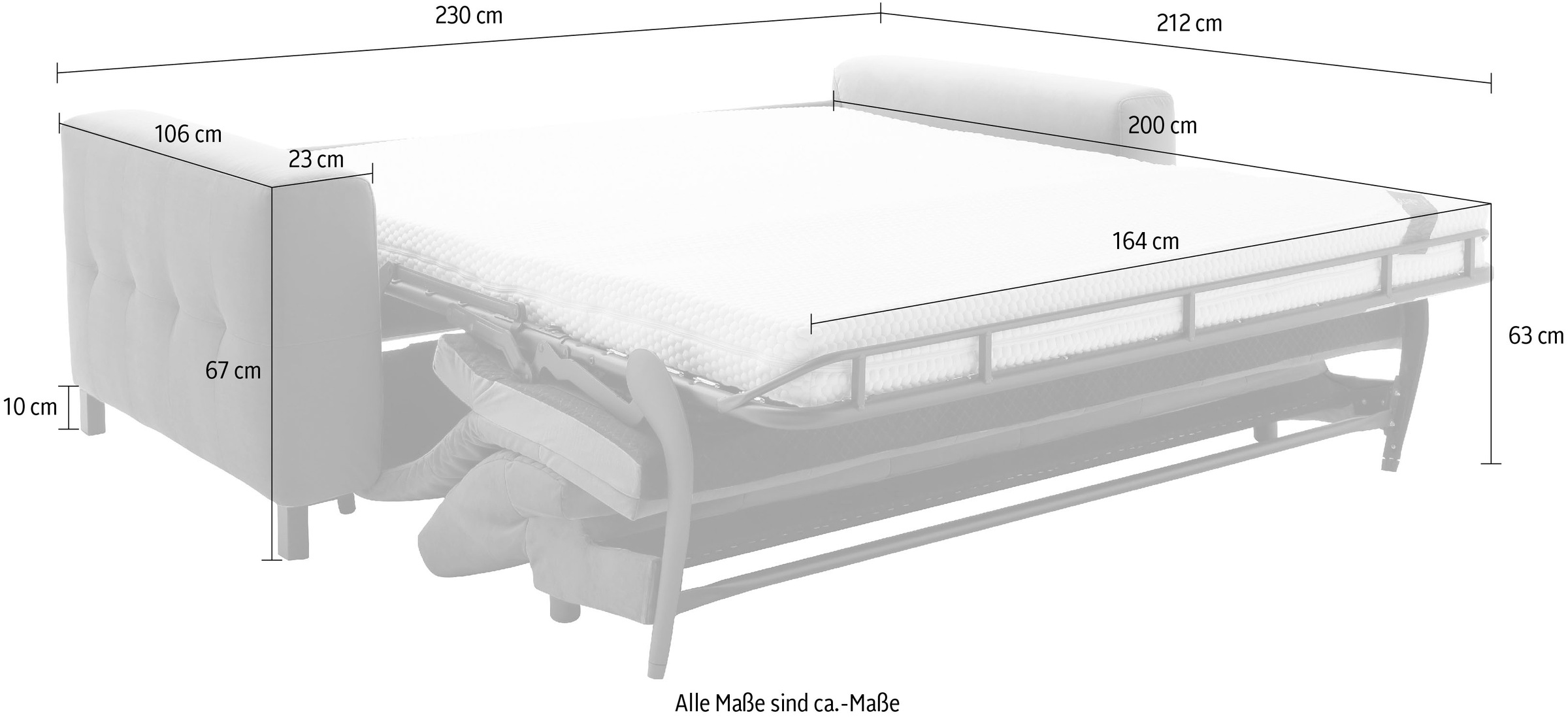 Places of Style Schlafsofa »Termini ; als Dauerschläfer geeignet durch hochwertigen Faltbeschlag«, drei Breiten und 3 Matratzenausführungen, belastbar 200 bis 270 kg