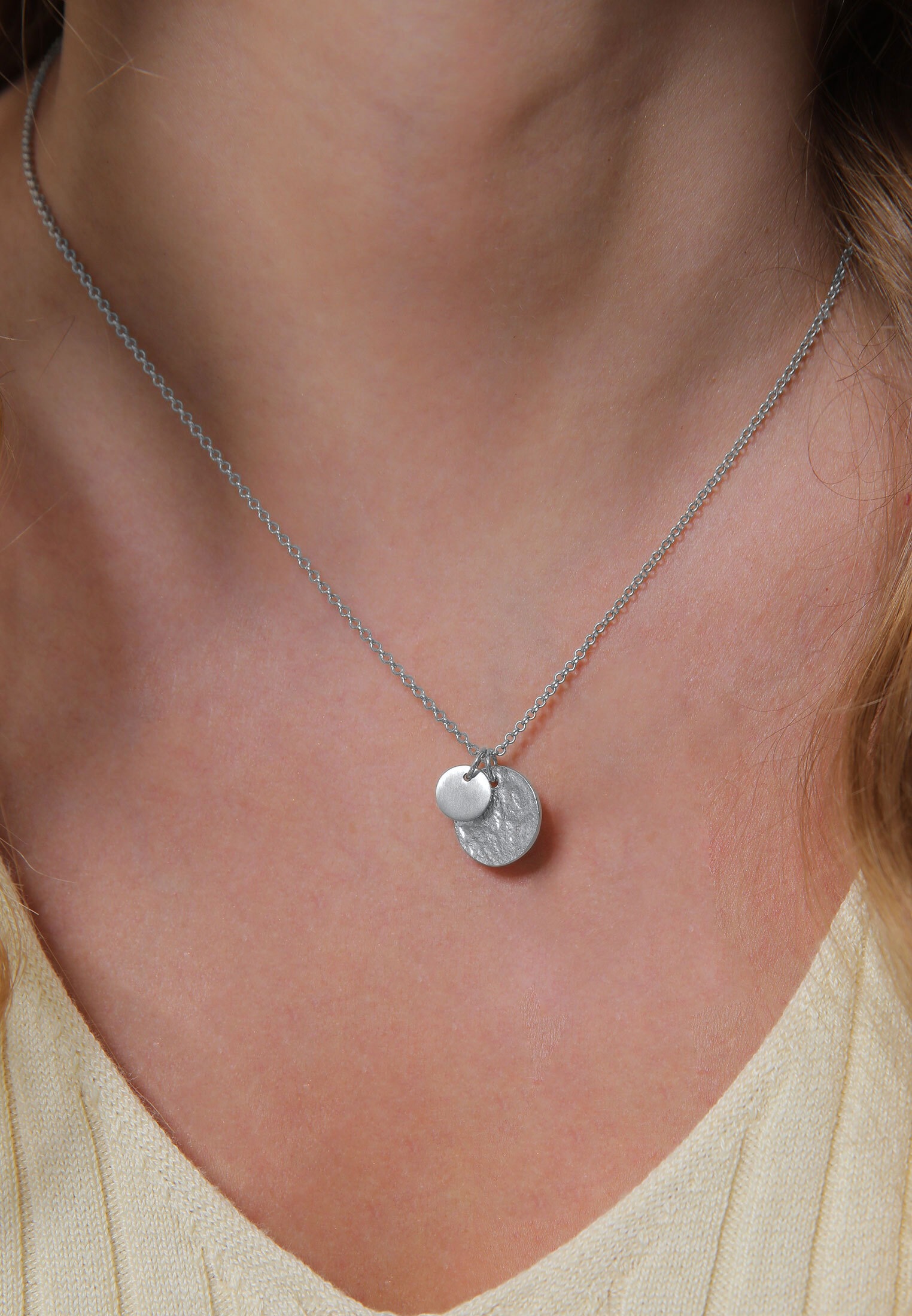 Elli Kette mit Anhänger »Halskette Plättchen Münzen Organic Look 925 Silber«