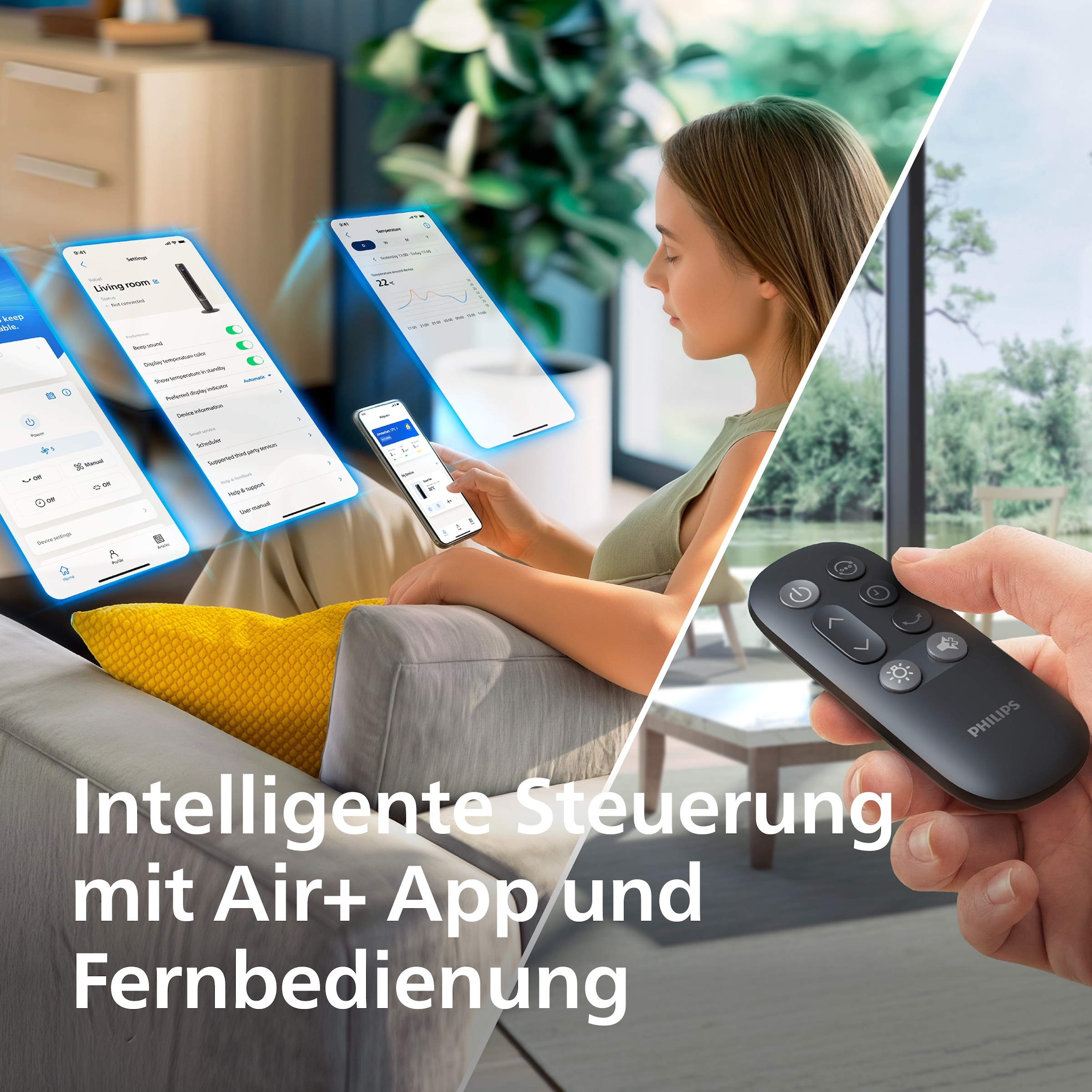 Philips Turmventilator »CX7550 Serie 7000 mit 12 Geschwindigkeiten u. Aromatherapie-Zusatz« Oszillierend, besonders leise, mit DC-Motor, Timer u. Fernbedienung