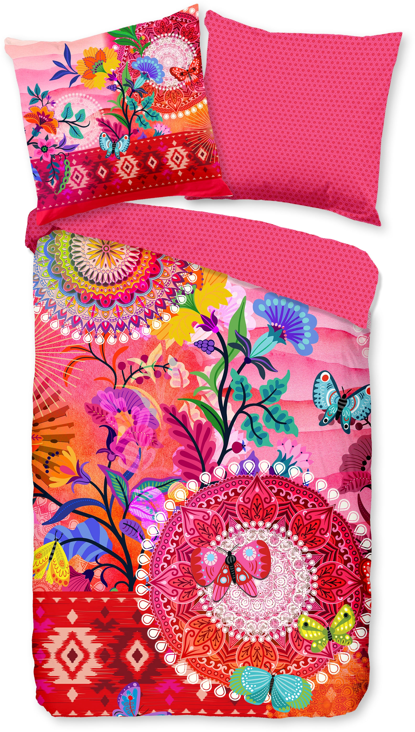 hip Wendebettwäsche »Giselah«, Mako-Satin, 135x200, Reißverschluss, Wendeoptik, Mandala, Bunt, Rosa