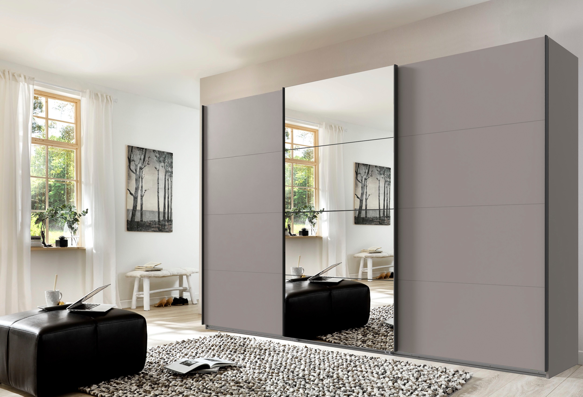 Wimex Kleiderschrank »Mugano, Made in Germany, Lieferung bis in Deine Etage und Stellort«, (wähle Deine Ausstattung: Basic oder Premium!), 3 Schwebetüren, große Größen, mit oder ohne Spiegel, Metallgriffe