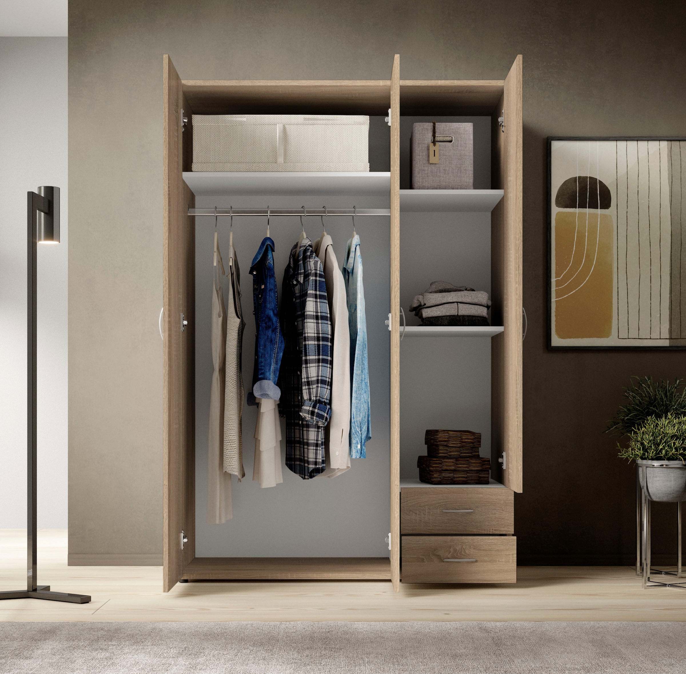 Schlafkontor Drehtürenschrank »Base Kleiderschrank Joe Garderobe Hochschrank Wäscheschrank«, Bega Schrank Schlafzimmer Bestseller in 3 Breiten und 2 Farben