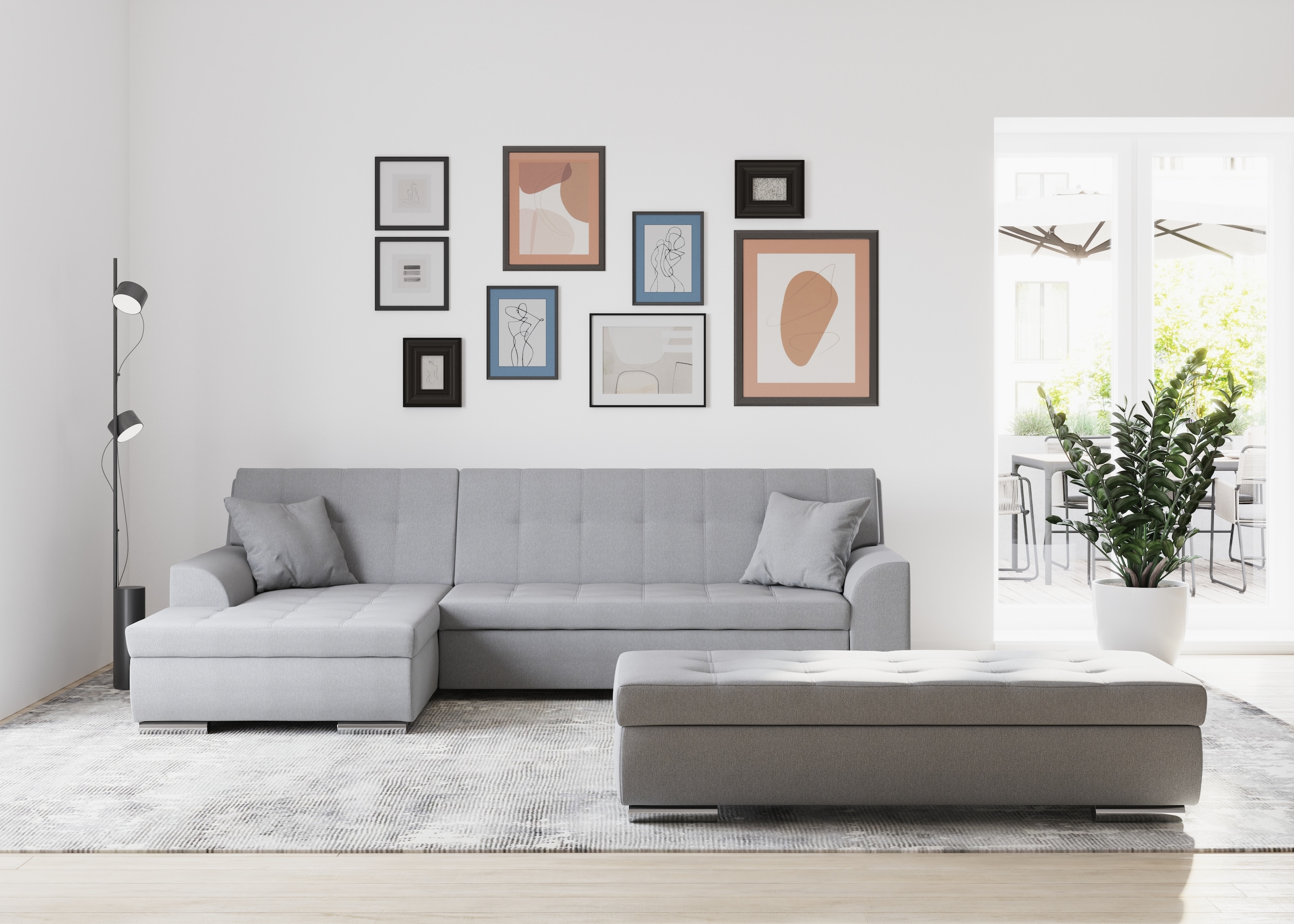 DOMO collection Ecksofa Treviso, wahlweise mit Bettfunktion, incl. Zierkissen