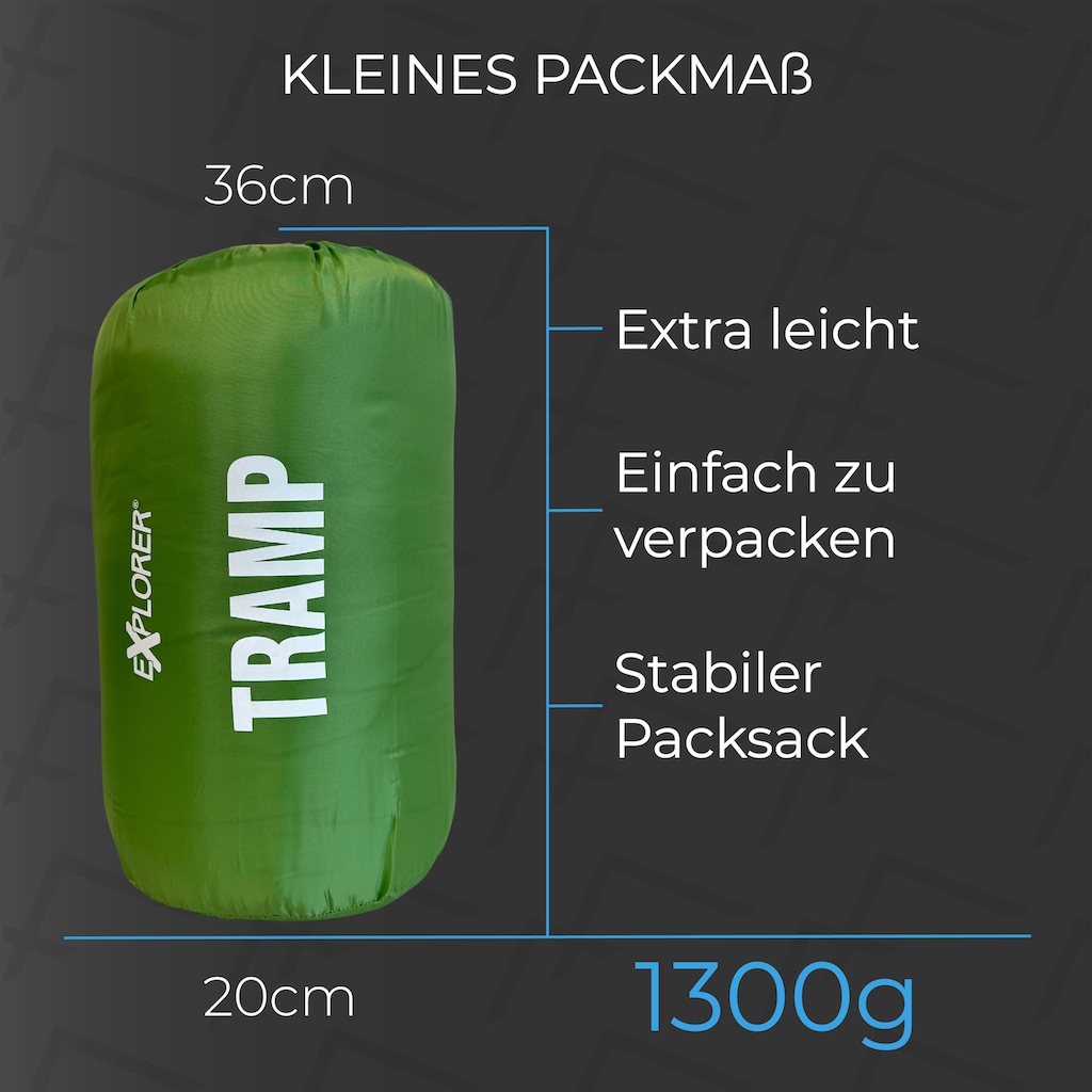 EXPLORER Mumienschlafsack »TRAMP Camping Schlafsack 230x80x55cm Outdoor«, (+9°C bis -9°C warm Frühling/Sommer/Herbst Reise Festival)