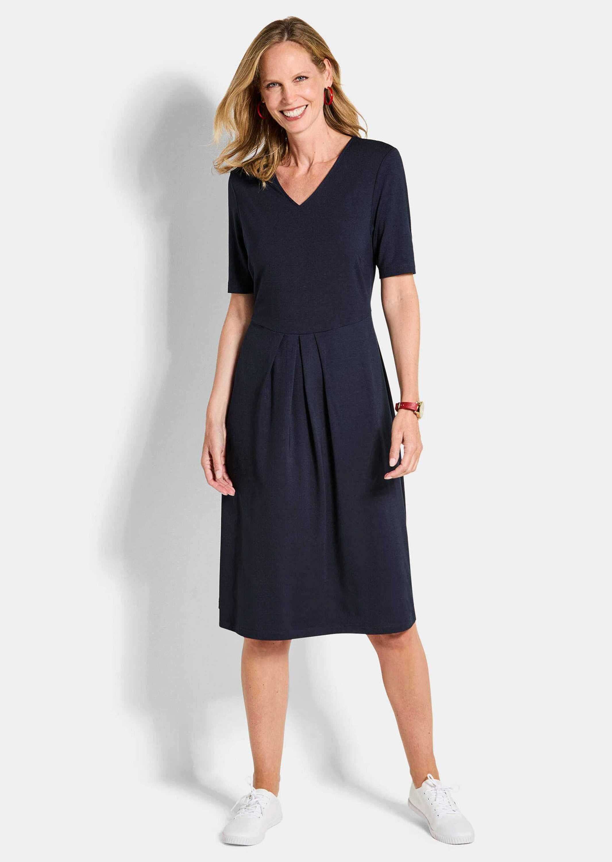 GOLDNER Jerseykleid »Kurzgröße Viskosekleid mit Kellerfalten« Ohne Taschen stretchbequemer Viskosejersey