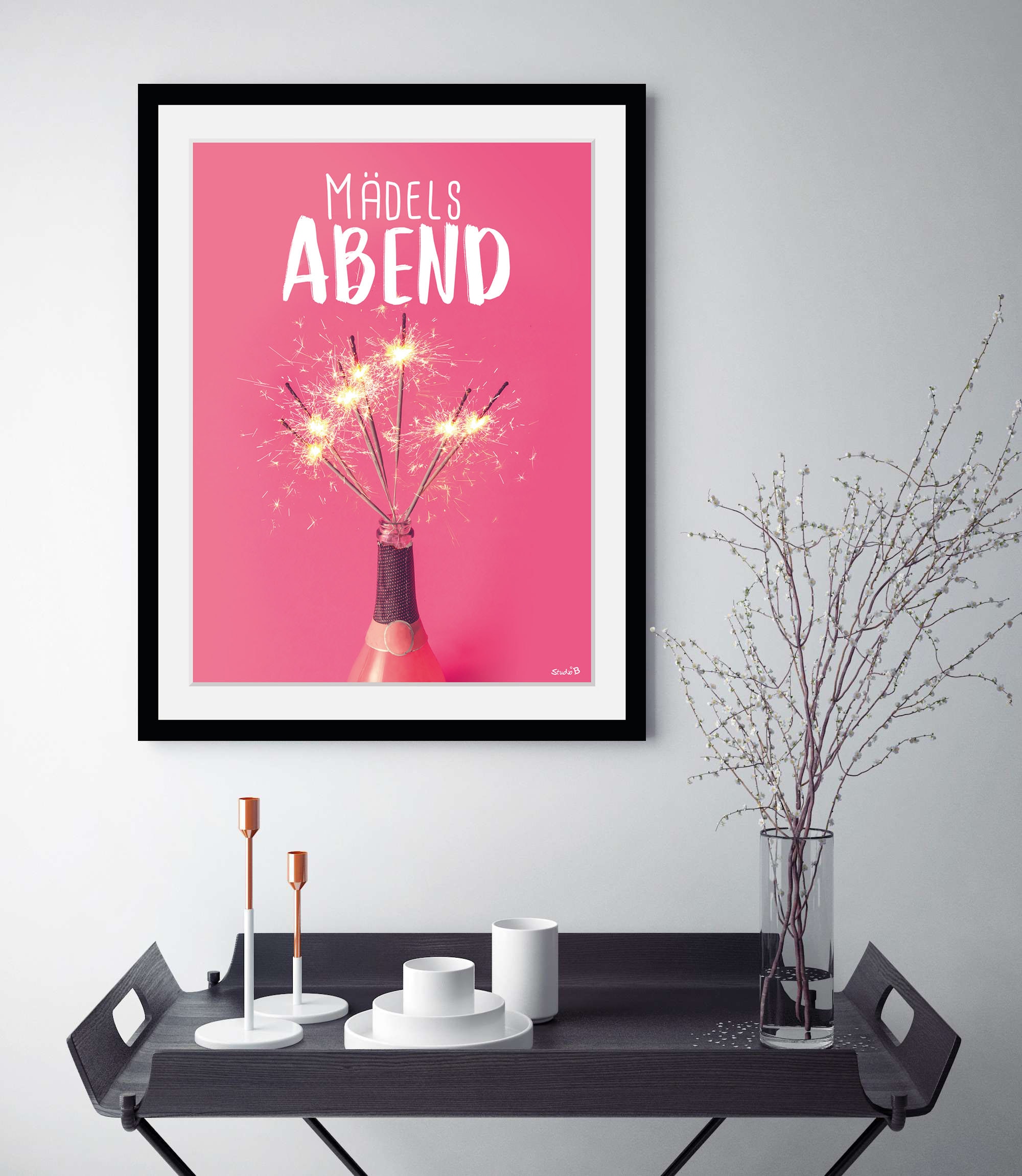queence Bild »Mädelsabend«, Mädchen-Sprüche & Texte-Wein-Wein Bilder-Schriftzug, (1 St.), HD Premium Poster-Druck inkl. Holzrahmen