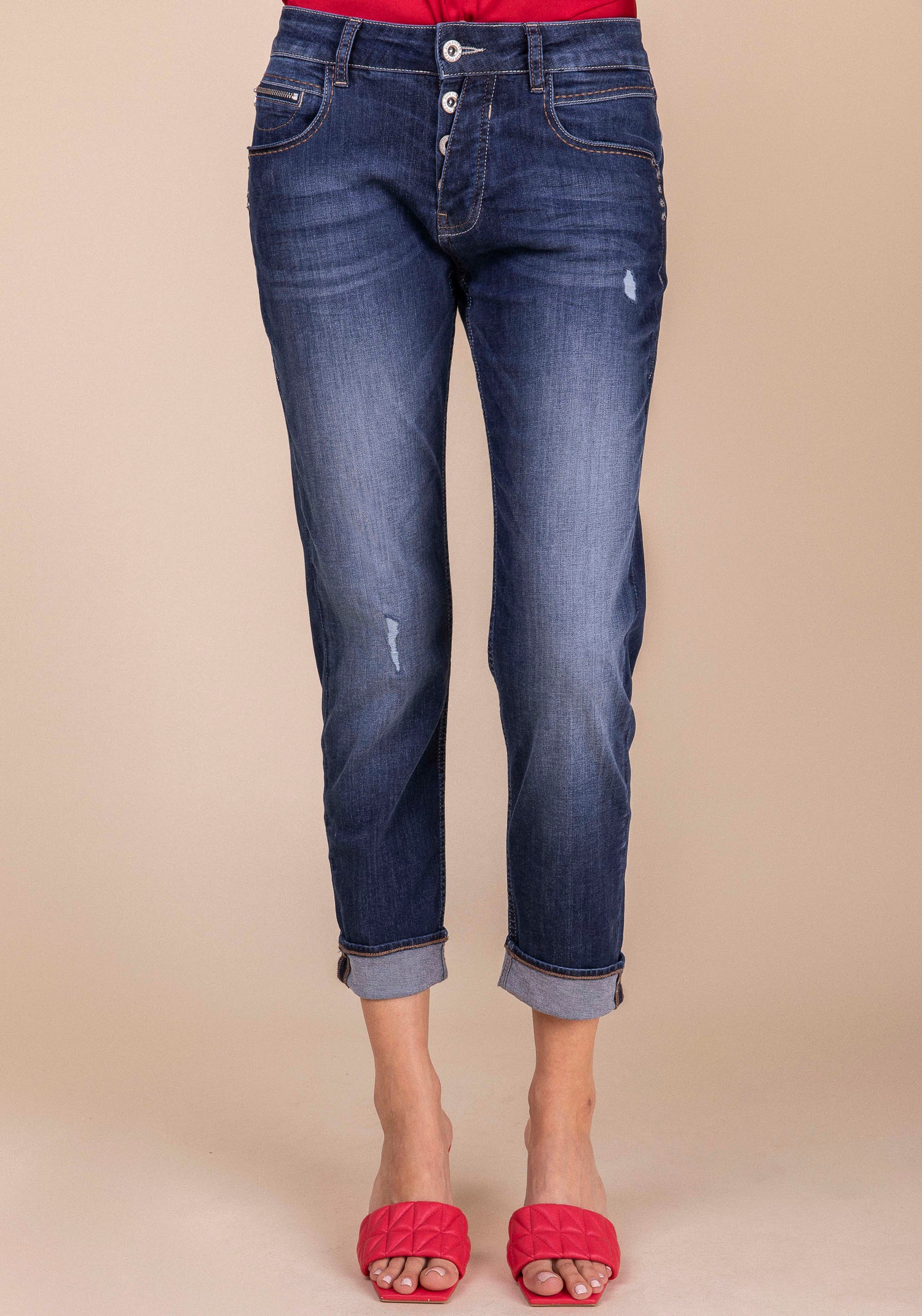BLUE FIRE Slim-fit-Jeans »Gigi slim tapered«, mit halb offender Knopfleiste