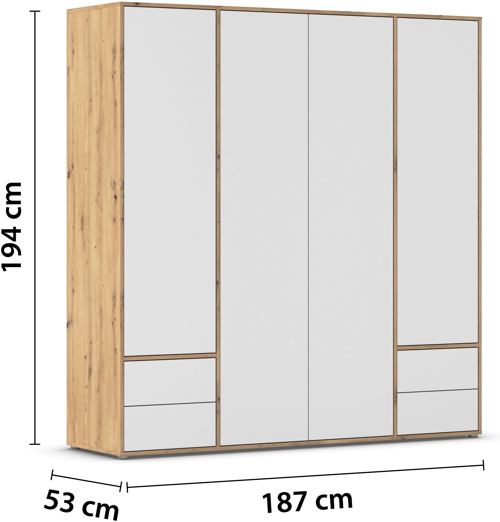 rauch Drehtürenschrank »Kleiderschrank Schrank Garderobe Wäscheschrank NABILA viel Stauraum«, (in 3 verschiedenen Ausstattungen BASIC/CLASSIC/PREMIUM), mit 2 Schubladen und Push-to-Open Funktion TOPSELLER MADE IN GERMANY